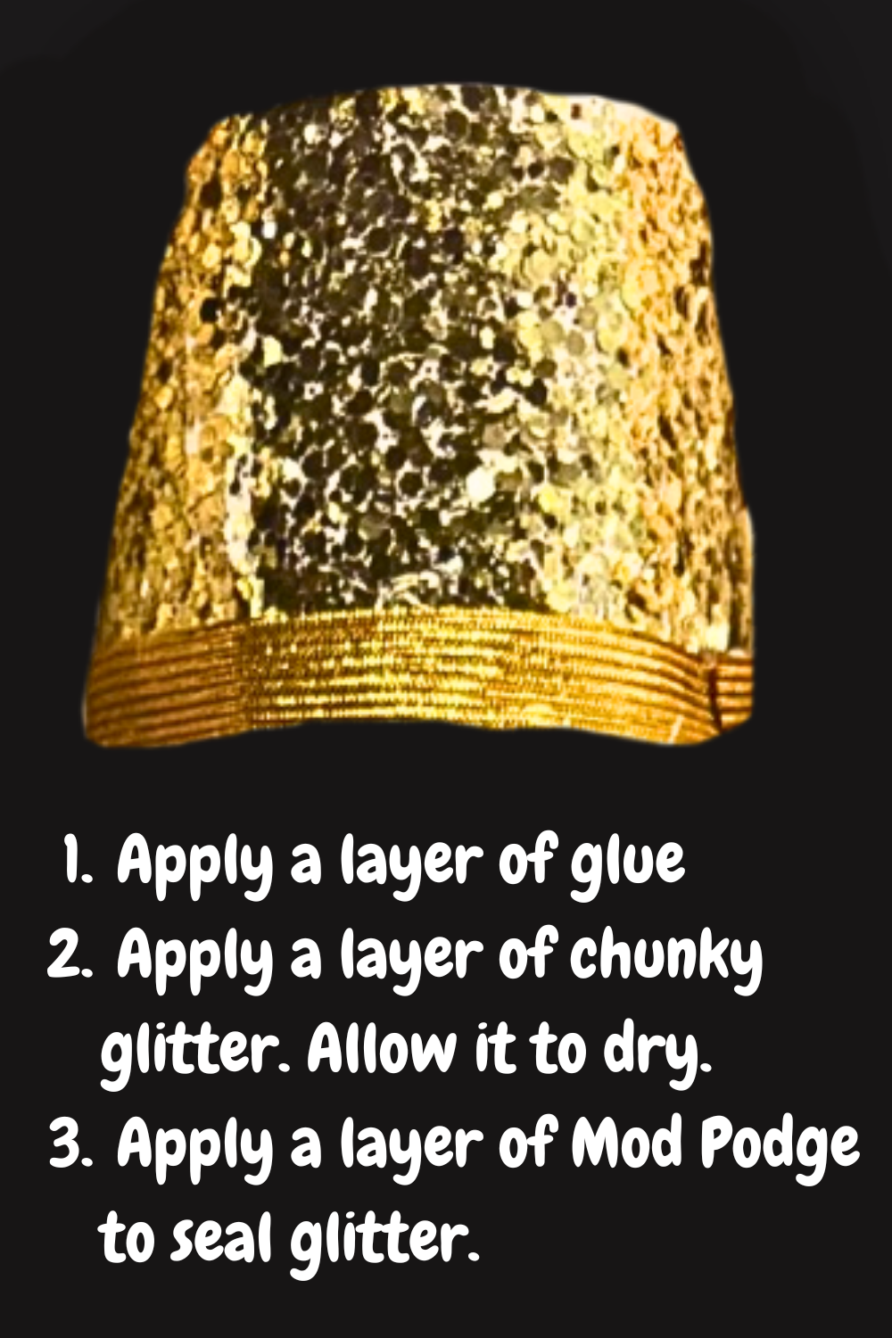 Foam cup covered in gold glitter and ribbon trim for a Cave of Wonders headpiece during Aladdin Jr costume construction.