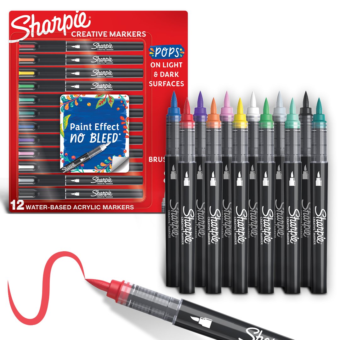 Sharpie Water-Based Acrylic Brush Markers (12-Pack)
