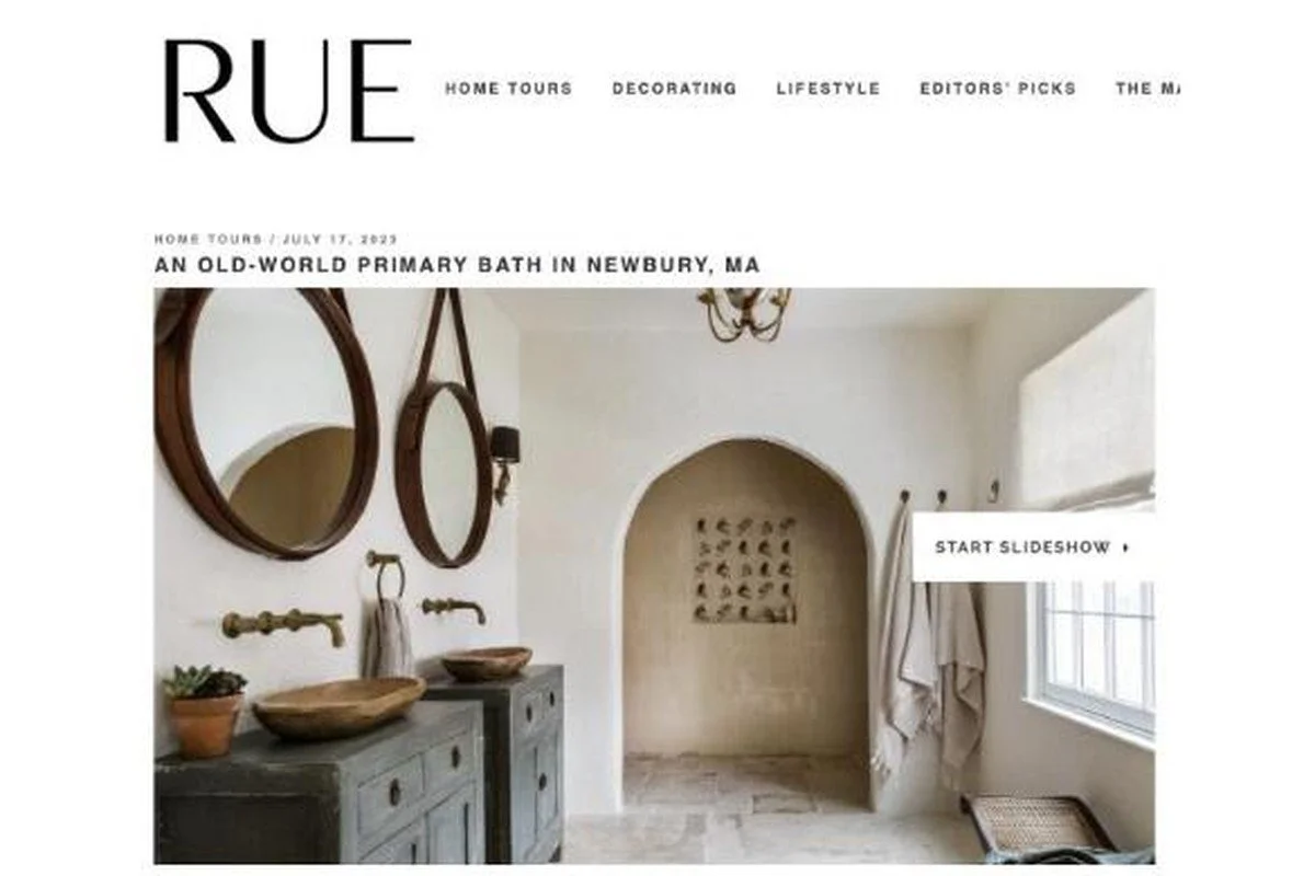 Newbury MA primary bath by Ivory & Bone Interiors, featured in Rue magazine