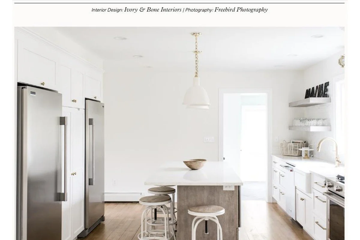 Kennebunk Maine beach house kitchen by Ivory & Bone Interiors, featured in Haven