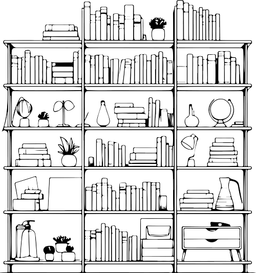Hand-drawn sketch of a custom built-in bookcase representing custom furniture design by Ivory & Bone Interiors