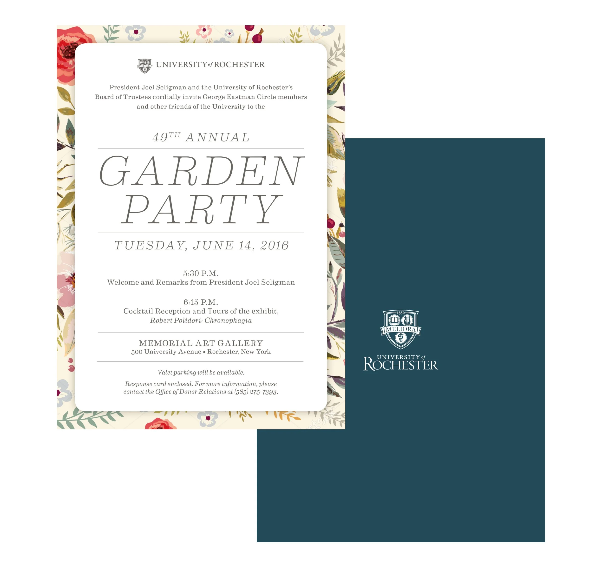 Garden party event invite / University of Rochester