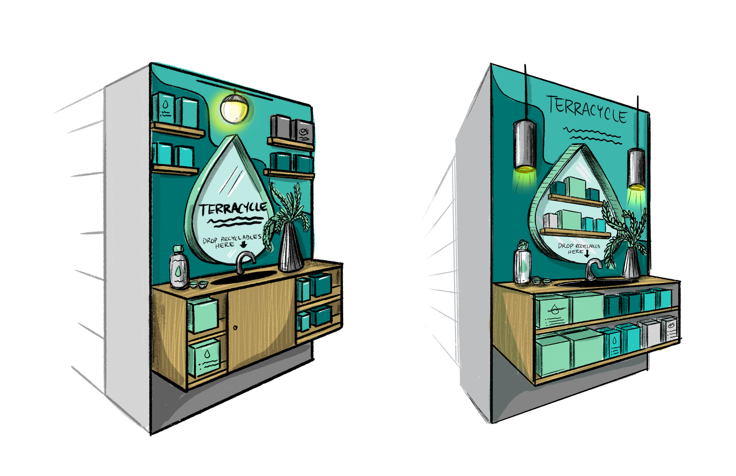 Biotrue + Terracycle endcap concept sketches / Bausch + Lomb
