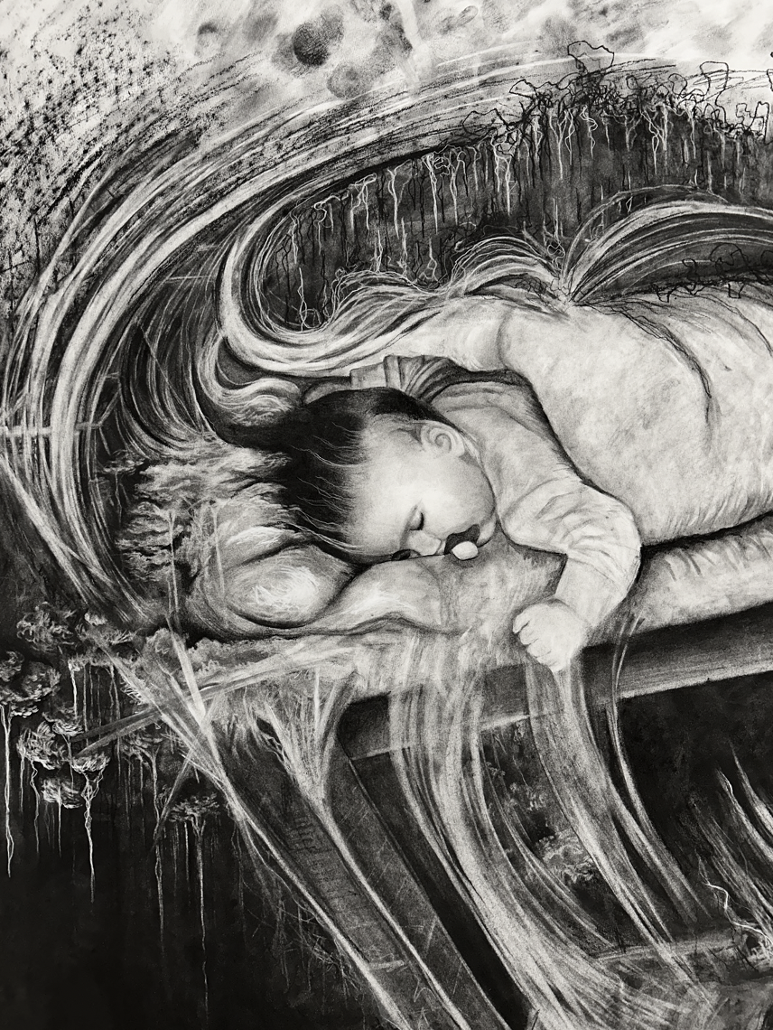 Detail “The Moon Sees Me” 47”x67” Charcoal on Paper