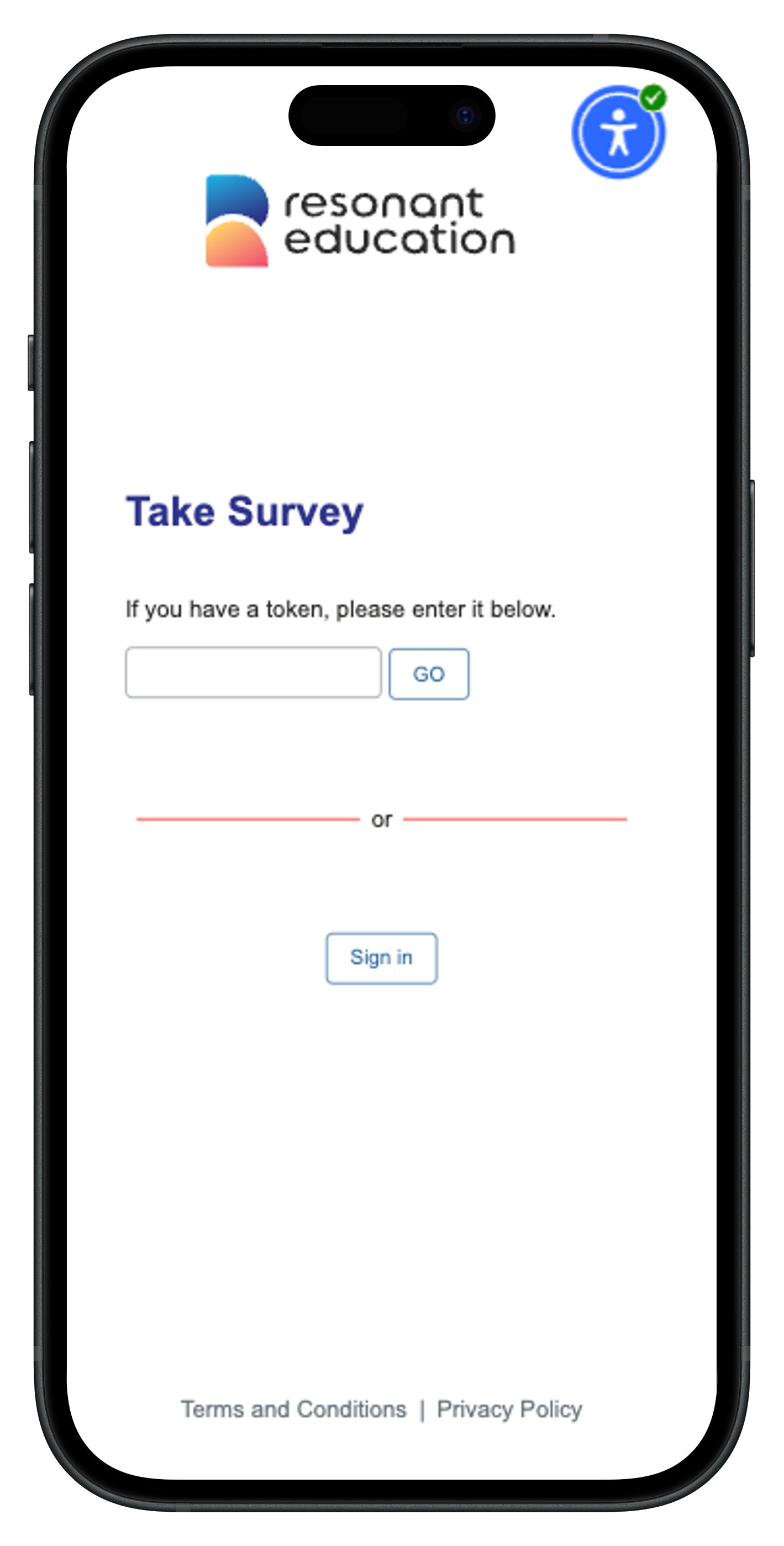Screenshot of the survey response site
