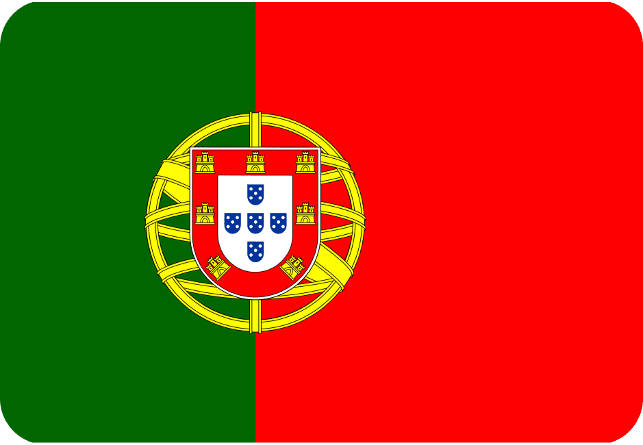 Bandeira de Portugal com cores verde e vermelha e brasão central.