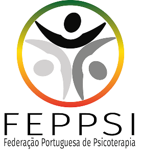 Logo da FEPP-PS com elementos estilizados de um círculo, figuras humanas e um arco de cores dourada, verde e vermelha, com texto "FEPP" e "Federação Portuguesa de Poesia".