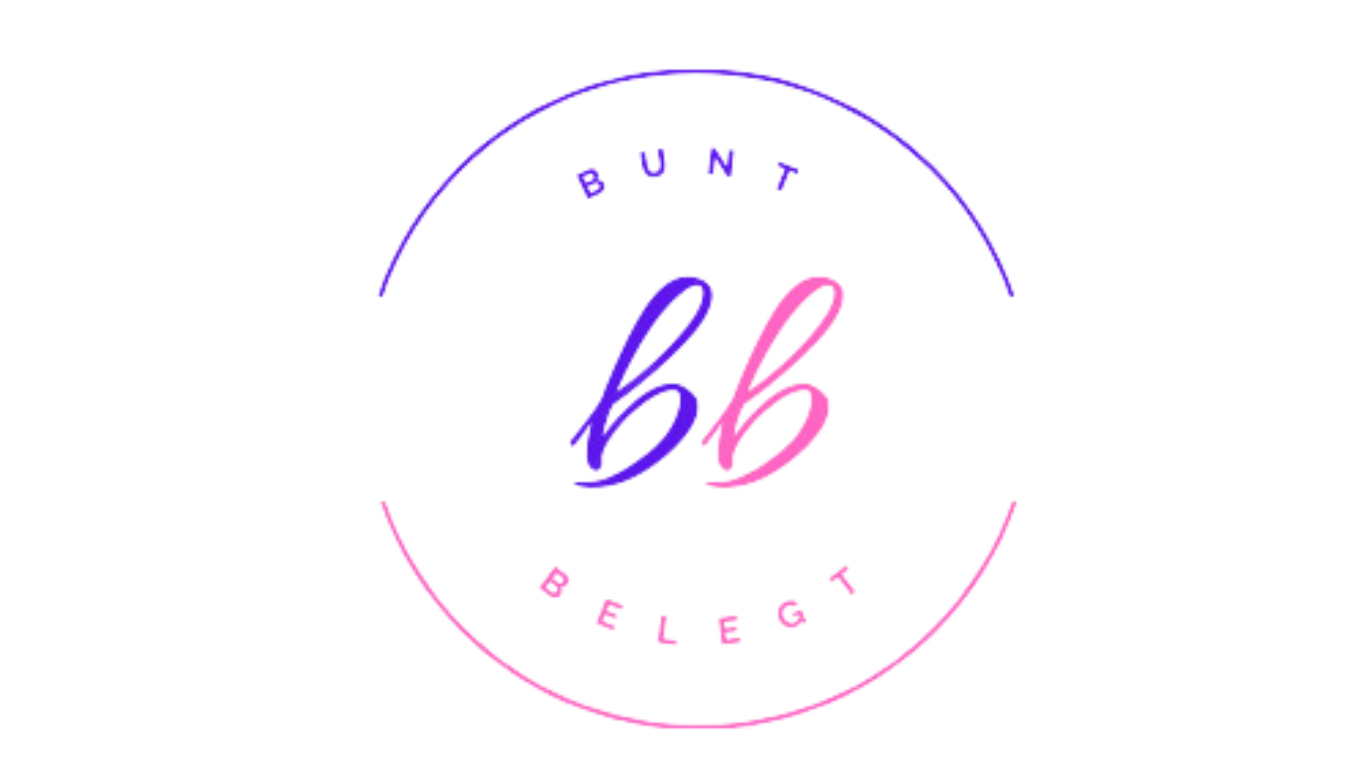Logo mit dem Text 'Bunt B-ELU-CT' in kreisförmiger Anordnung, mit großen Buchstaben 'bb' in der Mitte, Farbverlauf von Blau zu Pink.