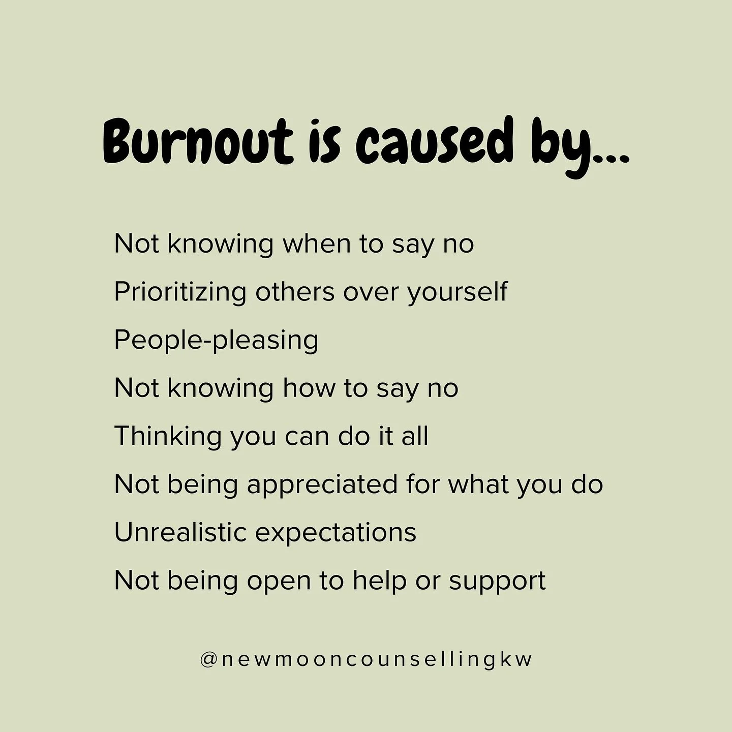 Burnout Series Part 2- Being aware of the signs of burnout (see part 1), can help us identify what we are feeling and how to relieve it. 

Burnout can be caused by many things, including people pleasing tendencies or unrealistic expectations we have 