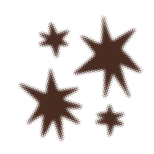 Four brown, pixelated star shapes on a black background.
