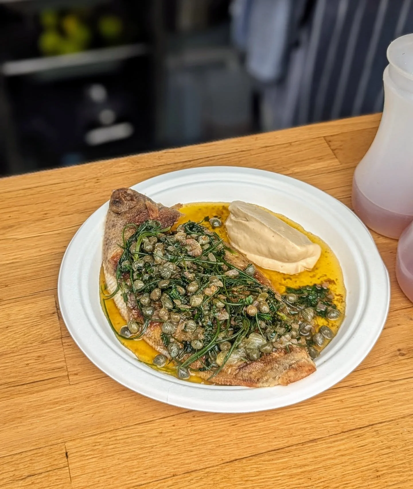 On the menu this week - we've got some lovely lemon soles in that we're serving with a meuniere sauce (capers, lemon, lime, shallots, seaweed butter, parsley, agretti etc) and some carmelised cauliflower puree. Makes for a nice little lunch I reckon.