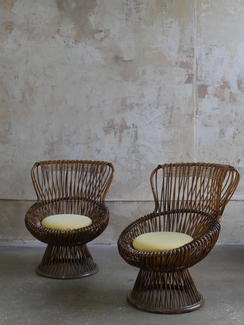 Pair of 1950s Franco Albini “Margherita” Rattan Armchairs for