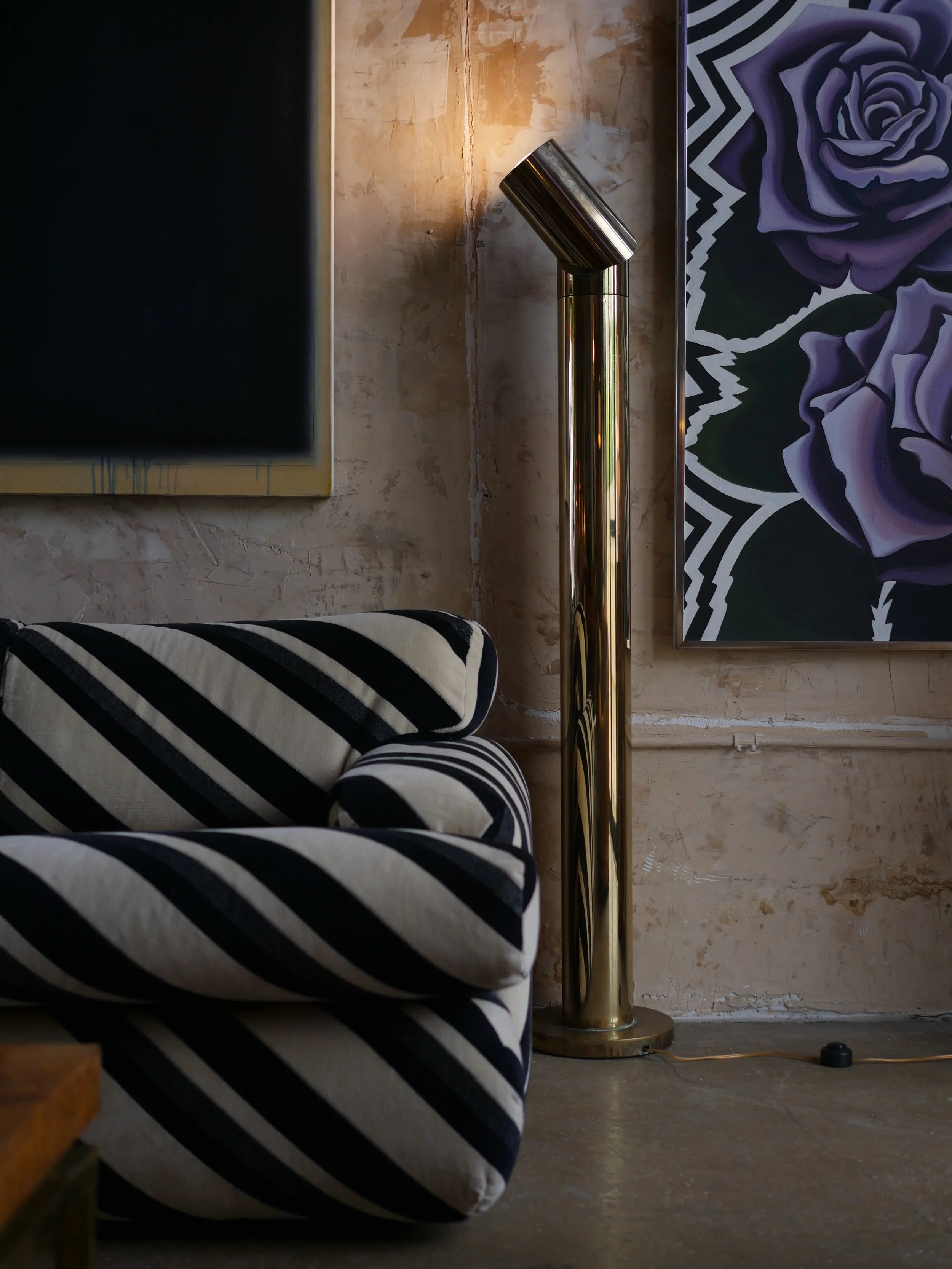 1970s Gold Floor Lamp with Adjustable Head