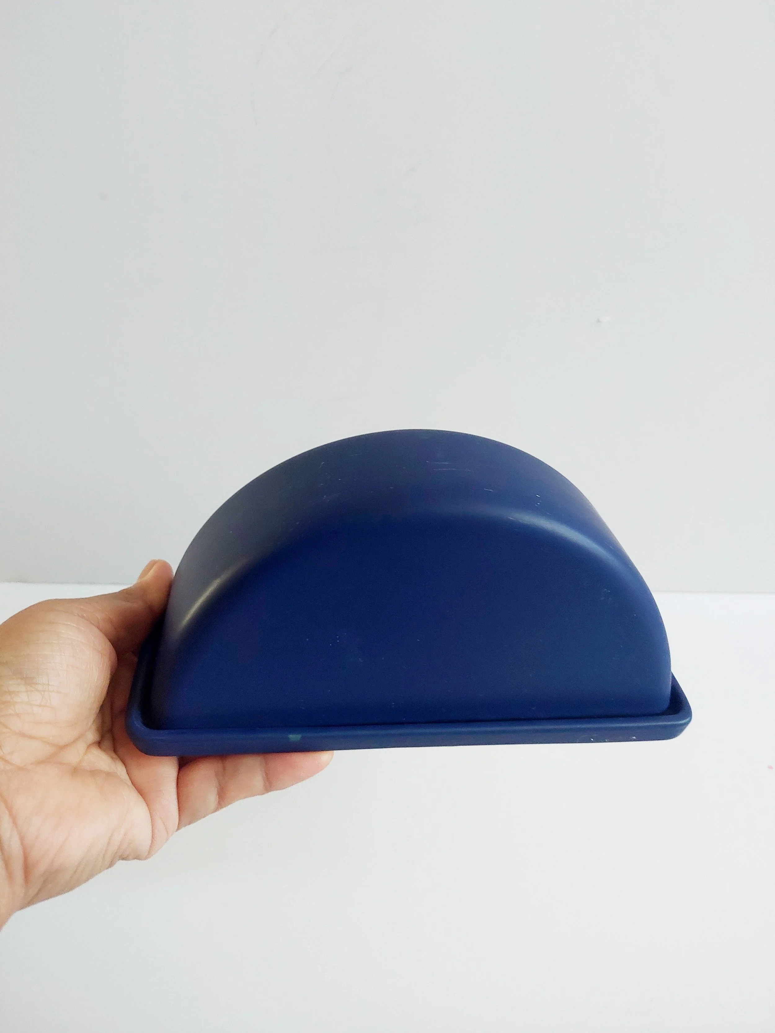 Beautiful minimalist style blue ceramic butter dish (#621)