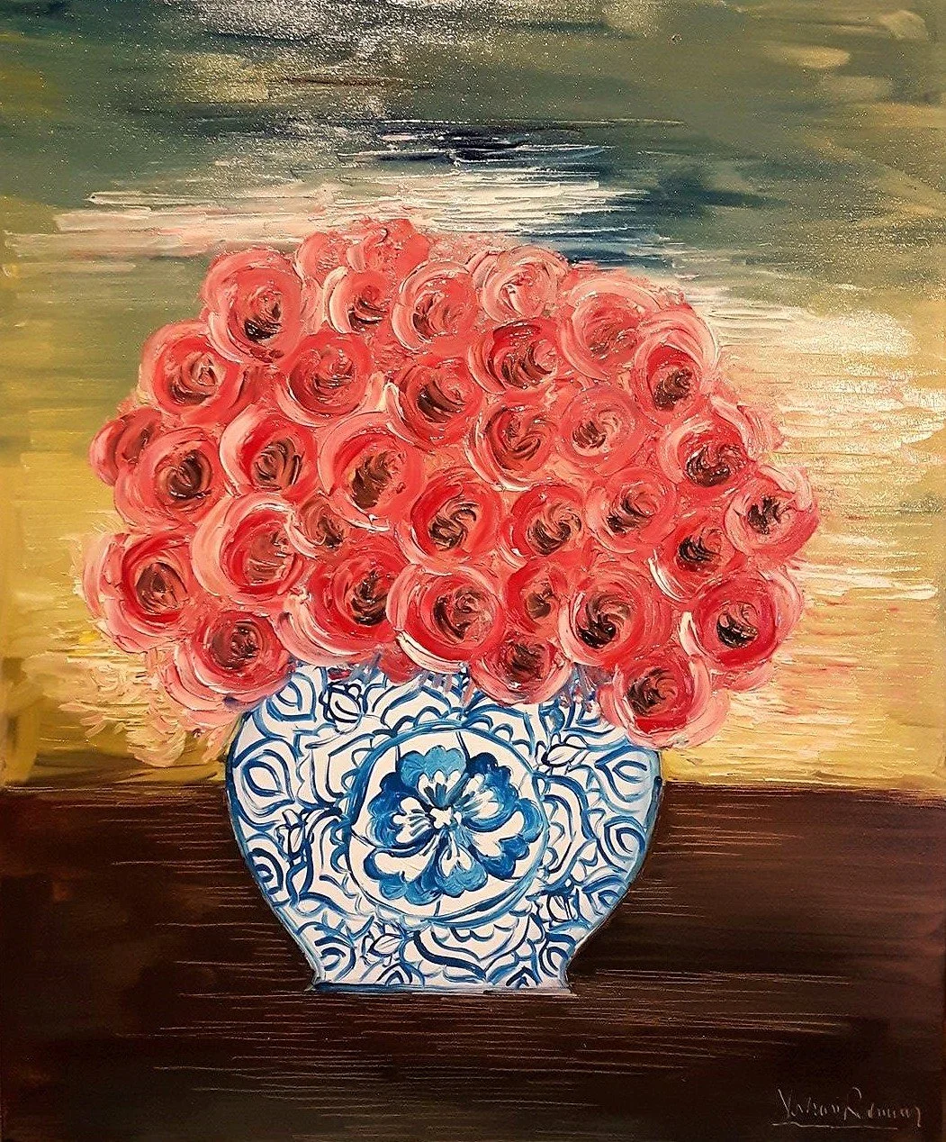 Roses In The Blue And White China