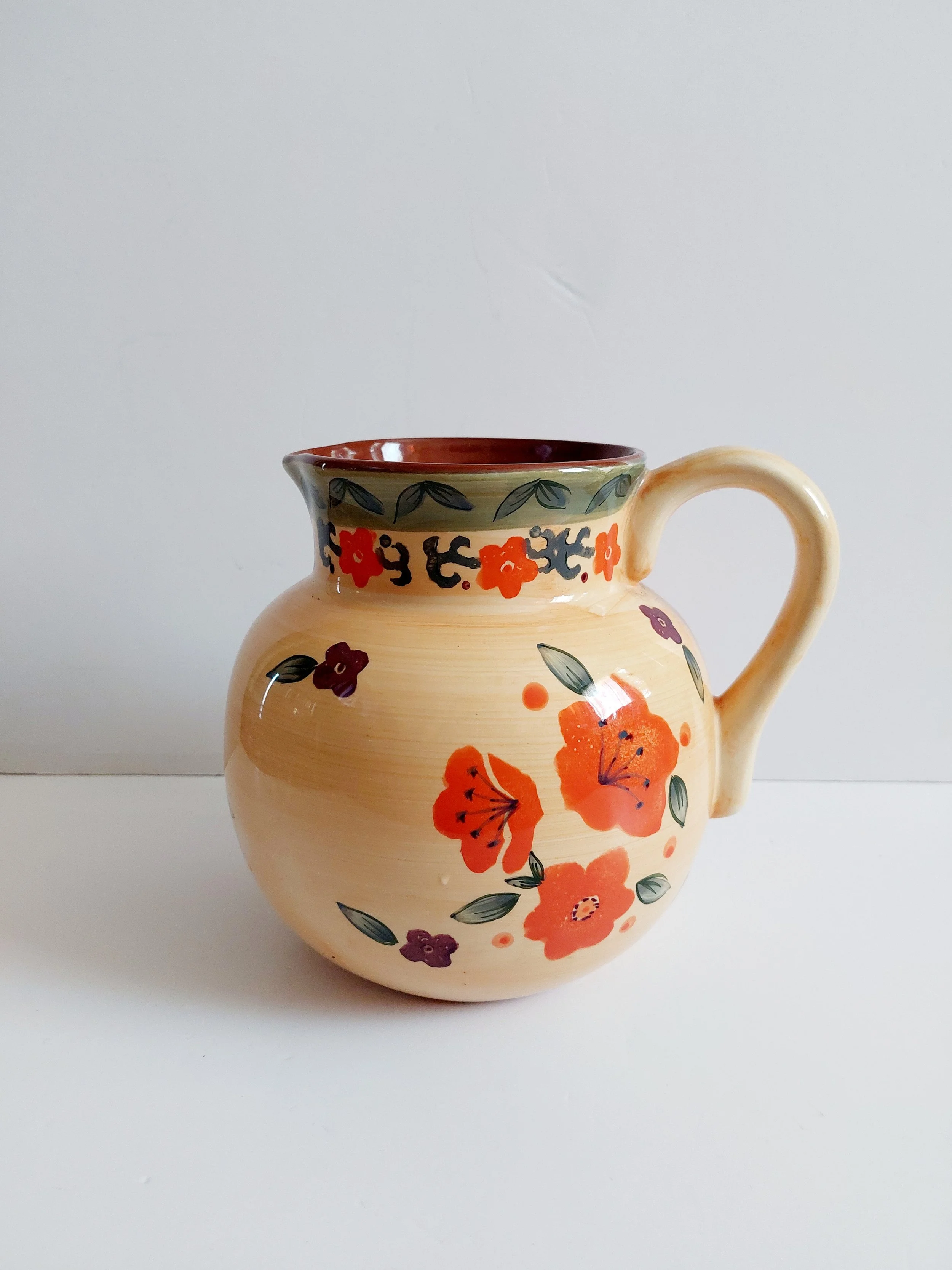 Hand painted ceramic stoneware pitcher (#490)