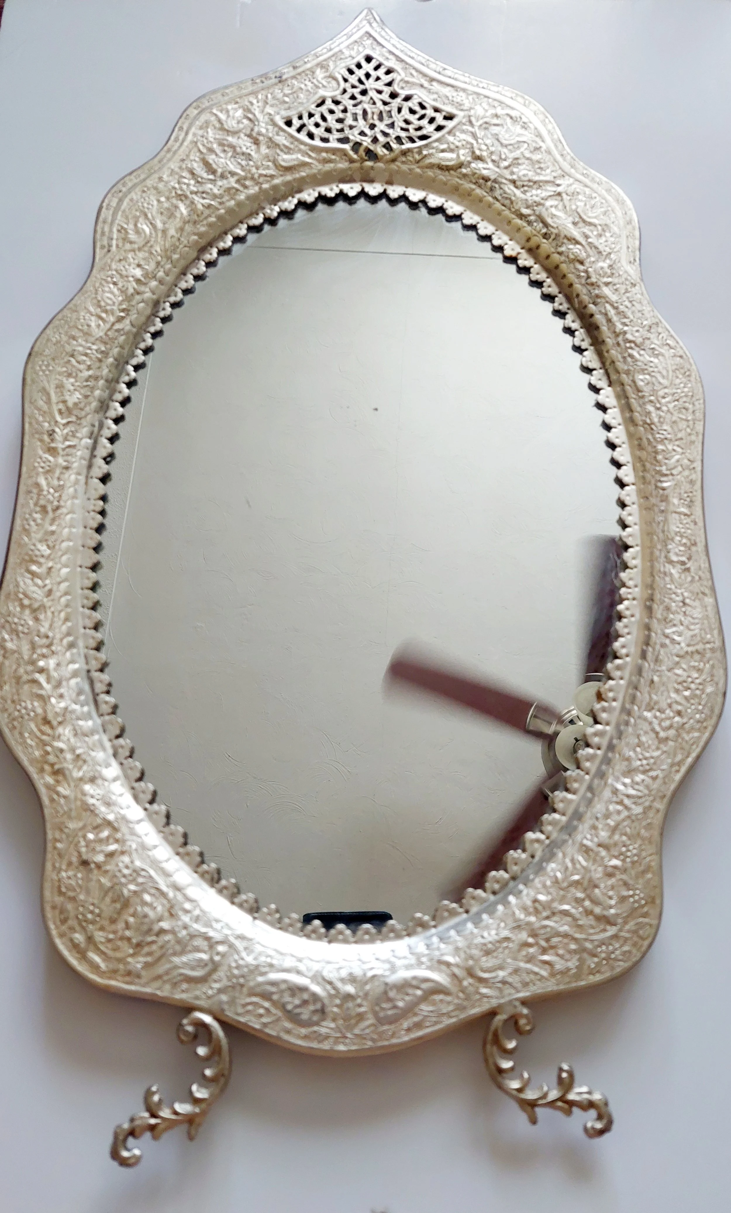 Vintage silver-plated table mirror, traditional Middle Eastern design (#605)