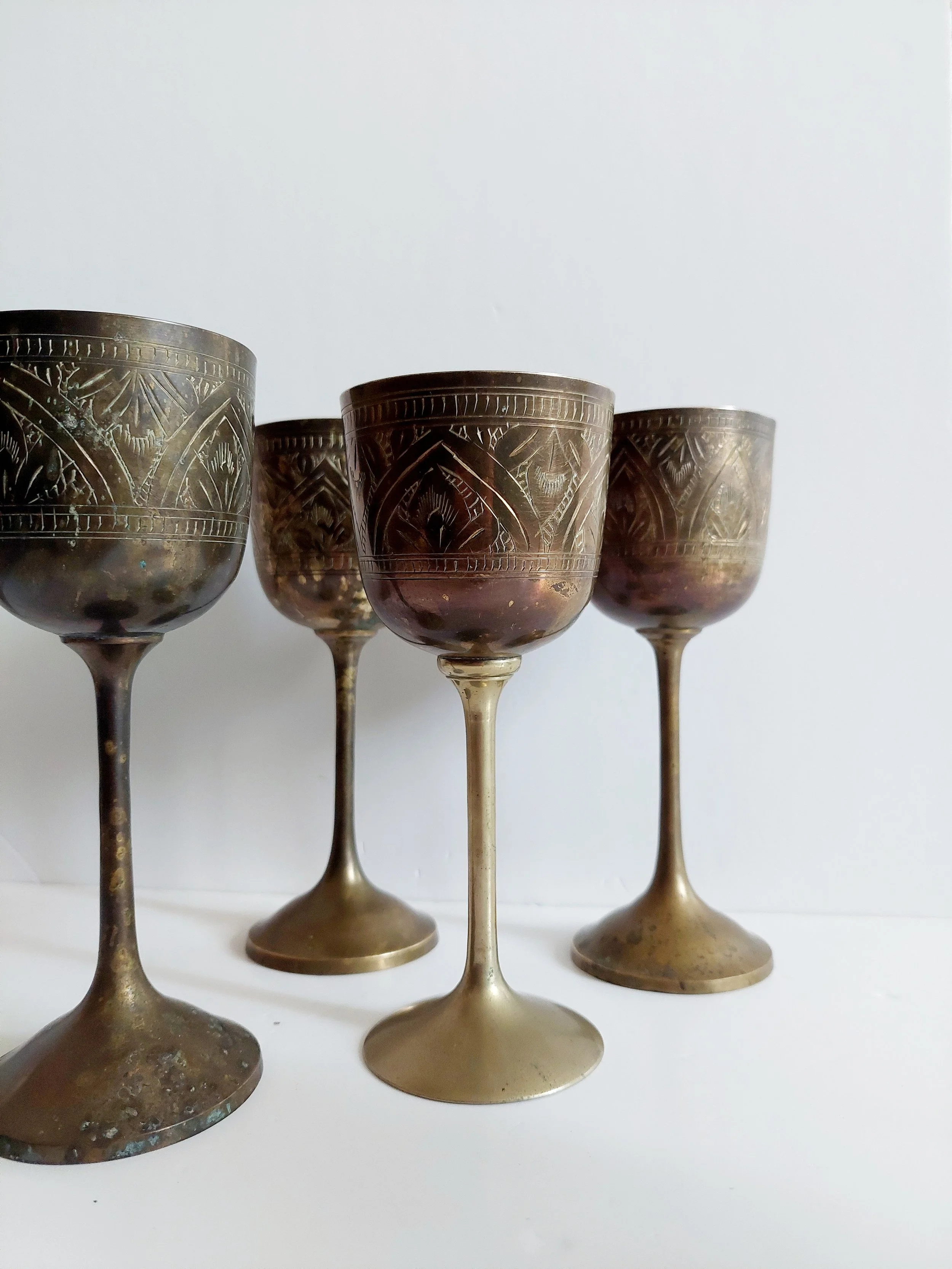Vintage brass goblets, made in India, set of 5 (#341)