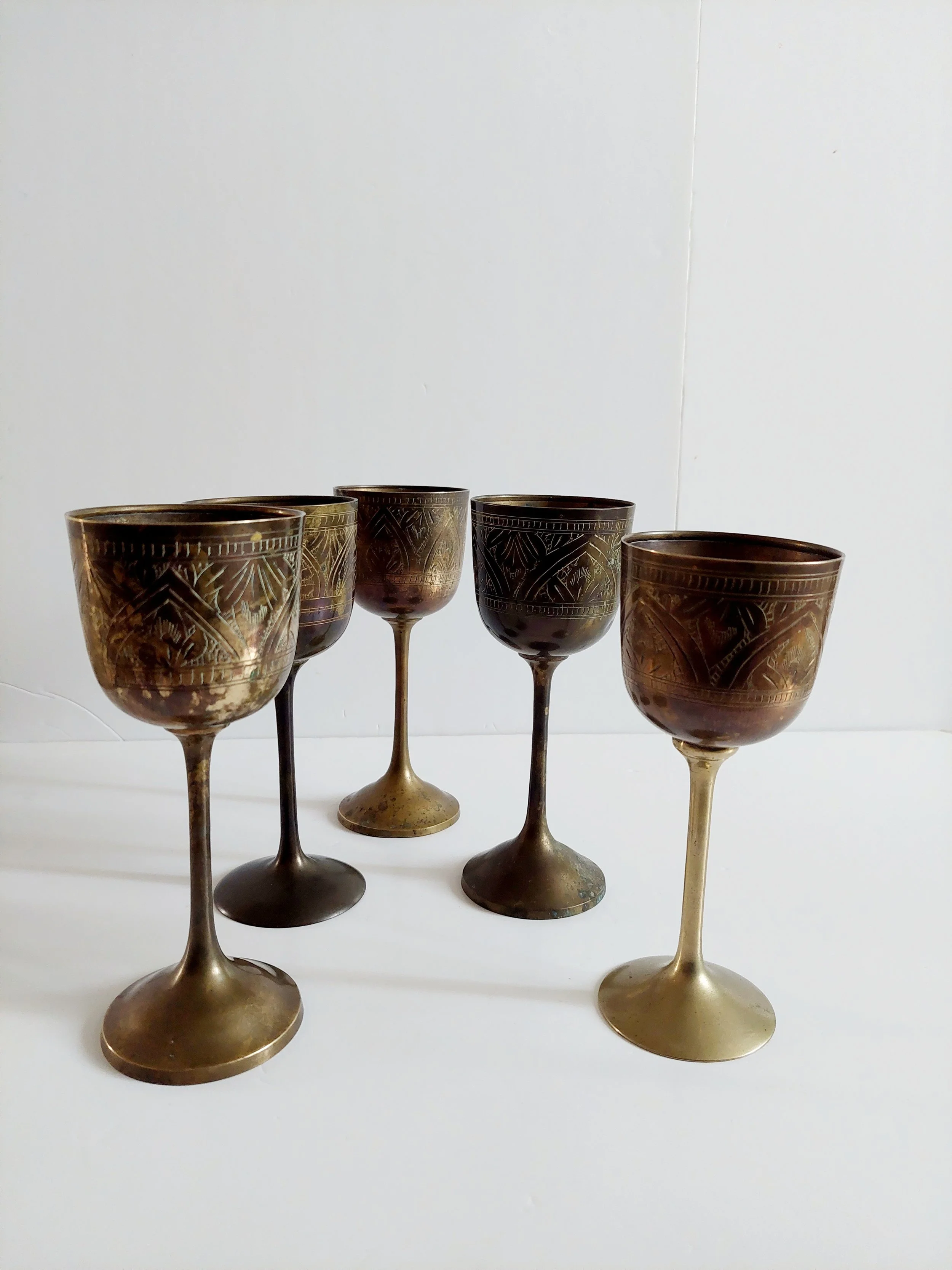 Vintage brass goblets, made in India, set of 5