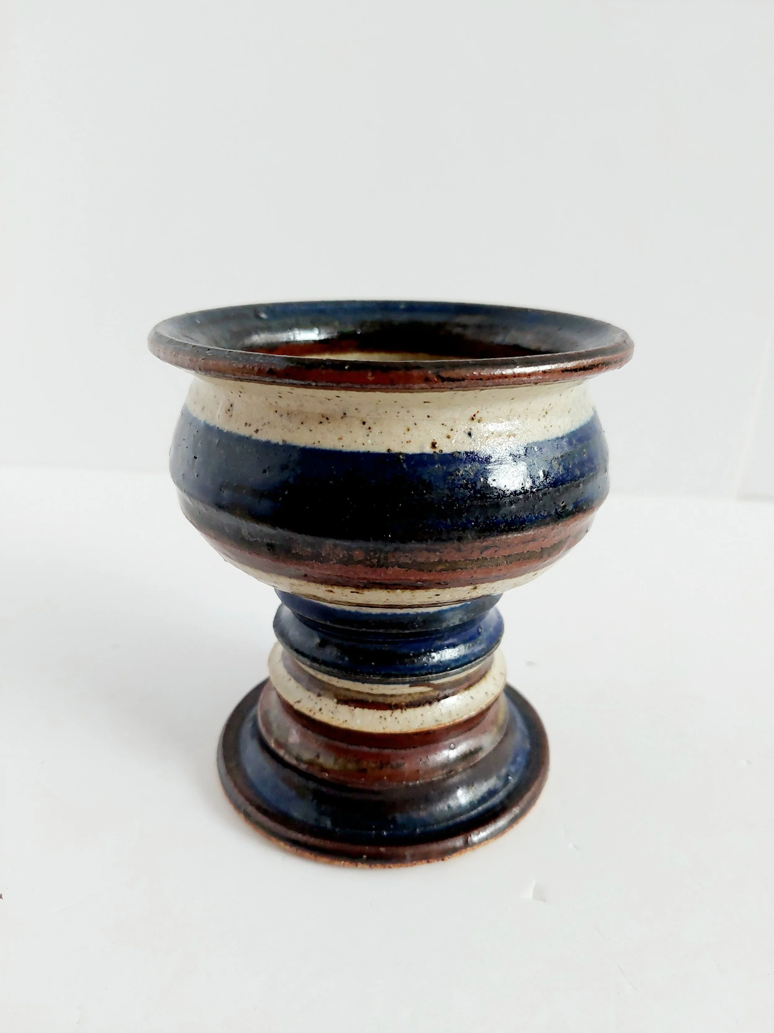 Studio pottery goblet/candle holder, signed