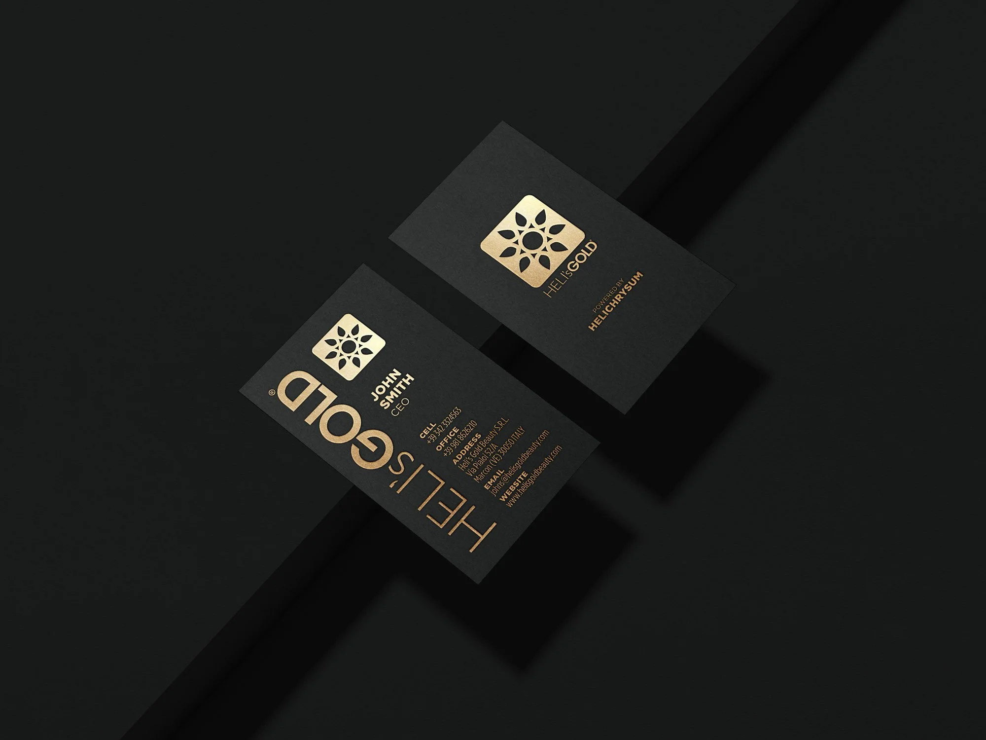 heli's gold business cards black and gold