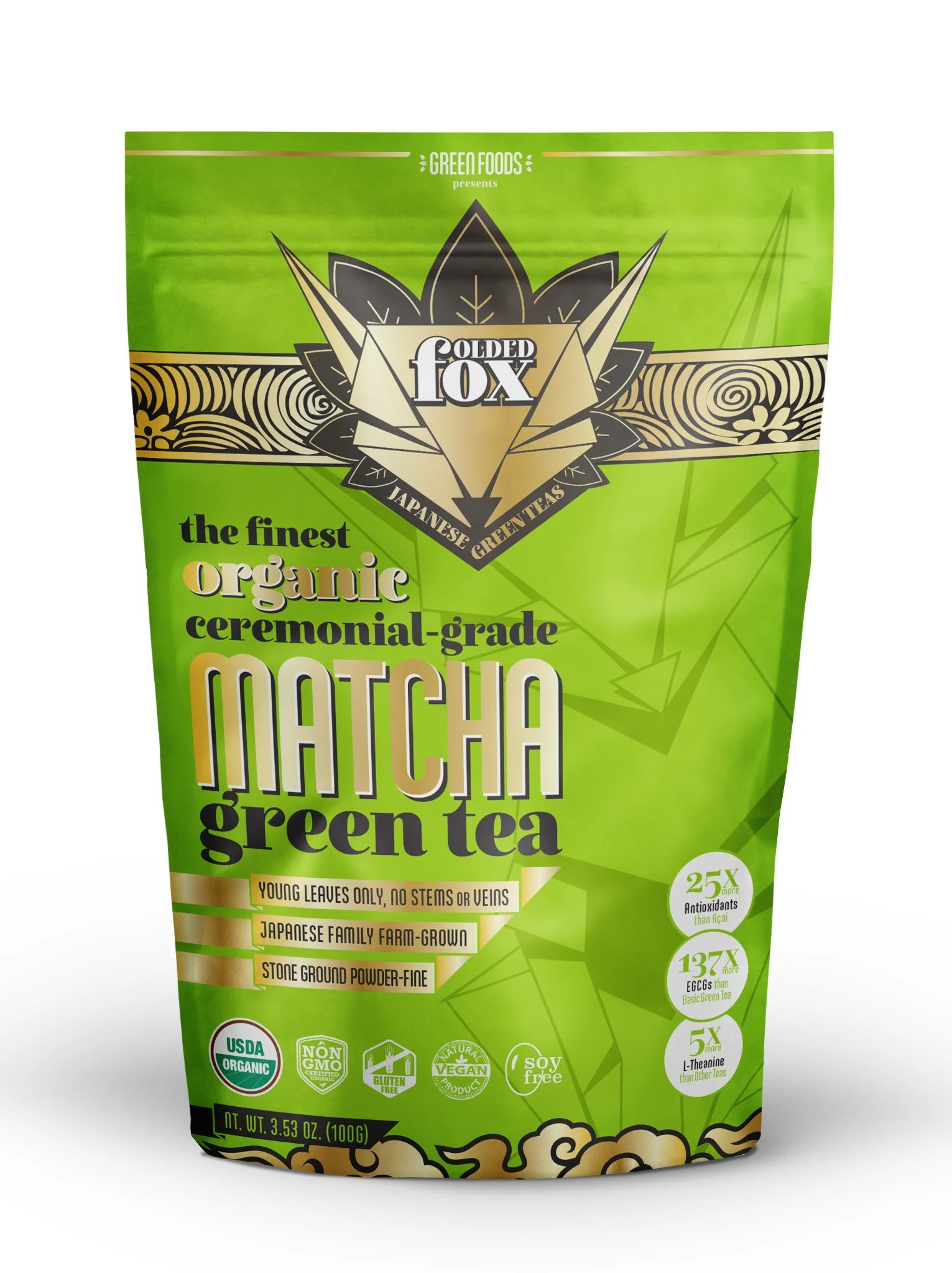 folded fox matcha bag design