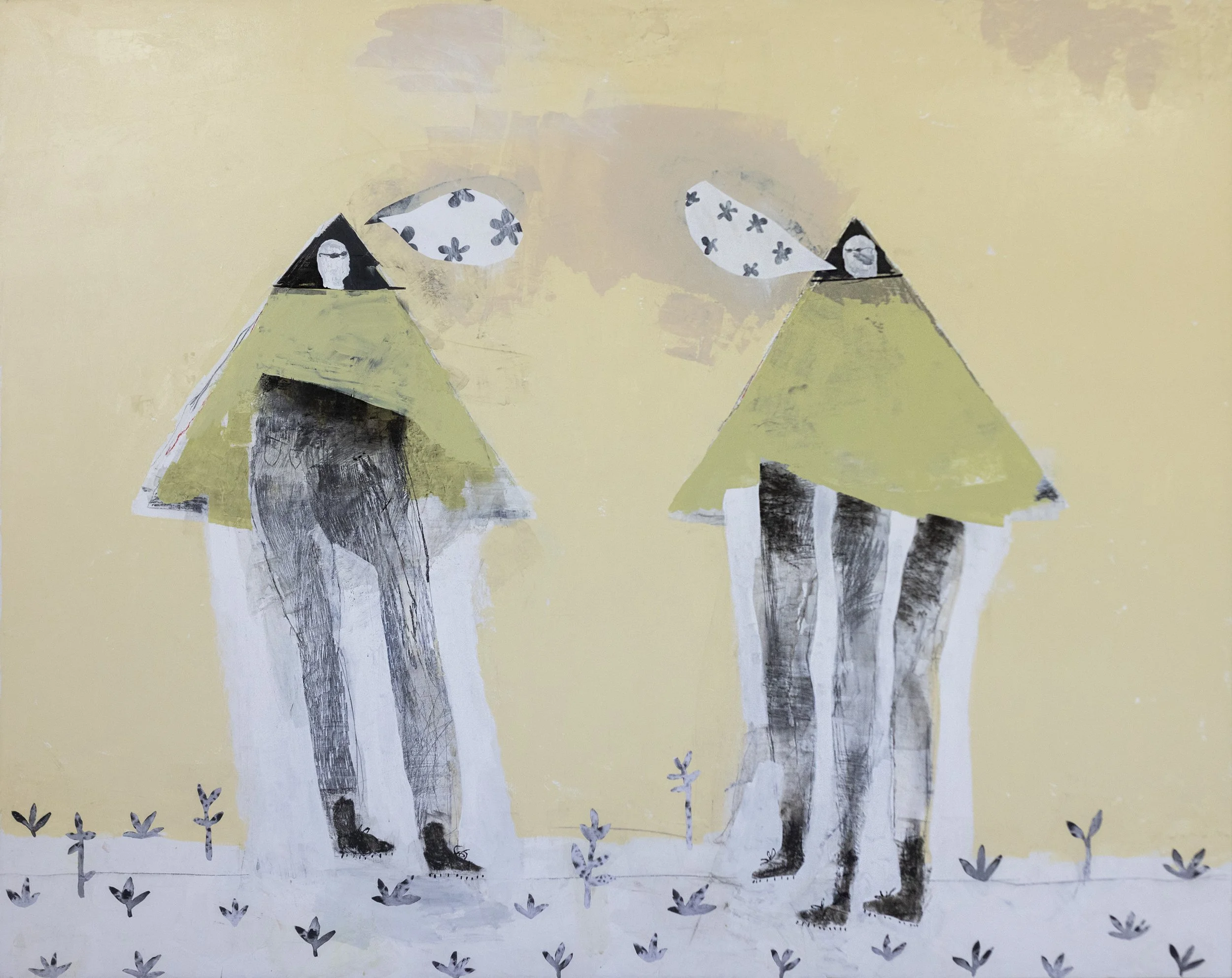 Fidalis Buehler, '2-Legged Wanderer Meets 3-Legged Wanderer,' 2024, mixed media, 48 x 60 in., $6,000
