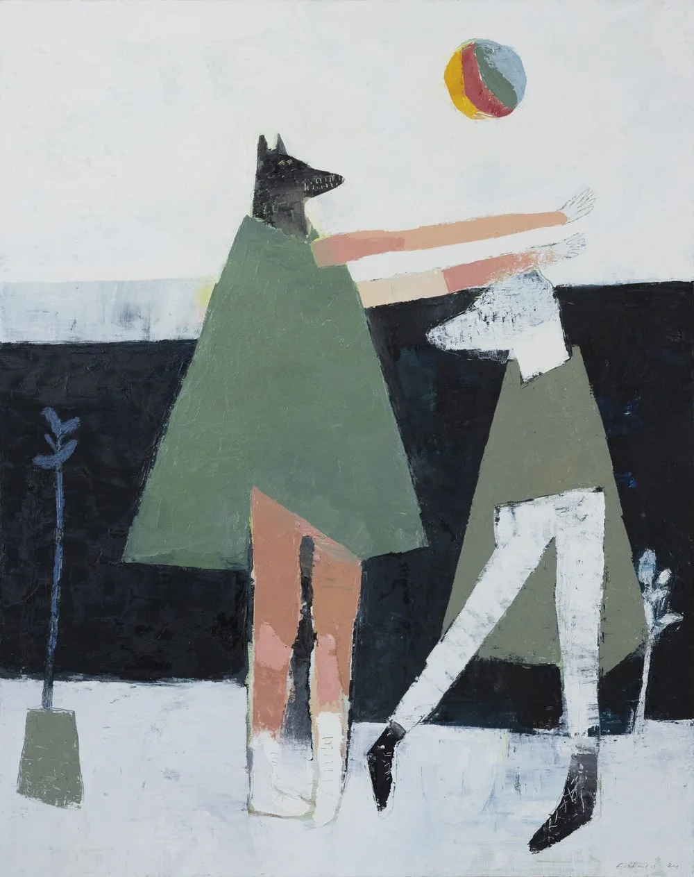Fidalis Buehler | Messengers with Beach Ball, 2024 | oil on panel | 29 x 23 in. | $3,000