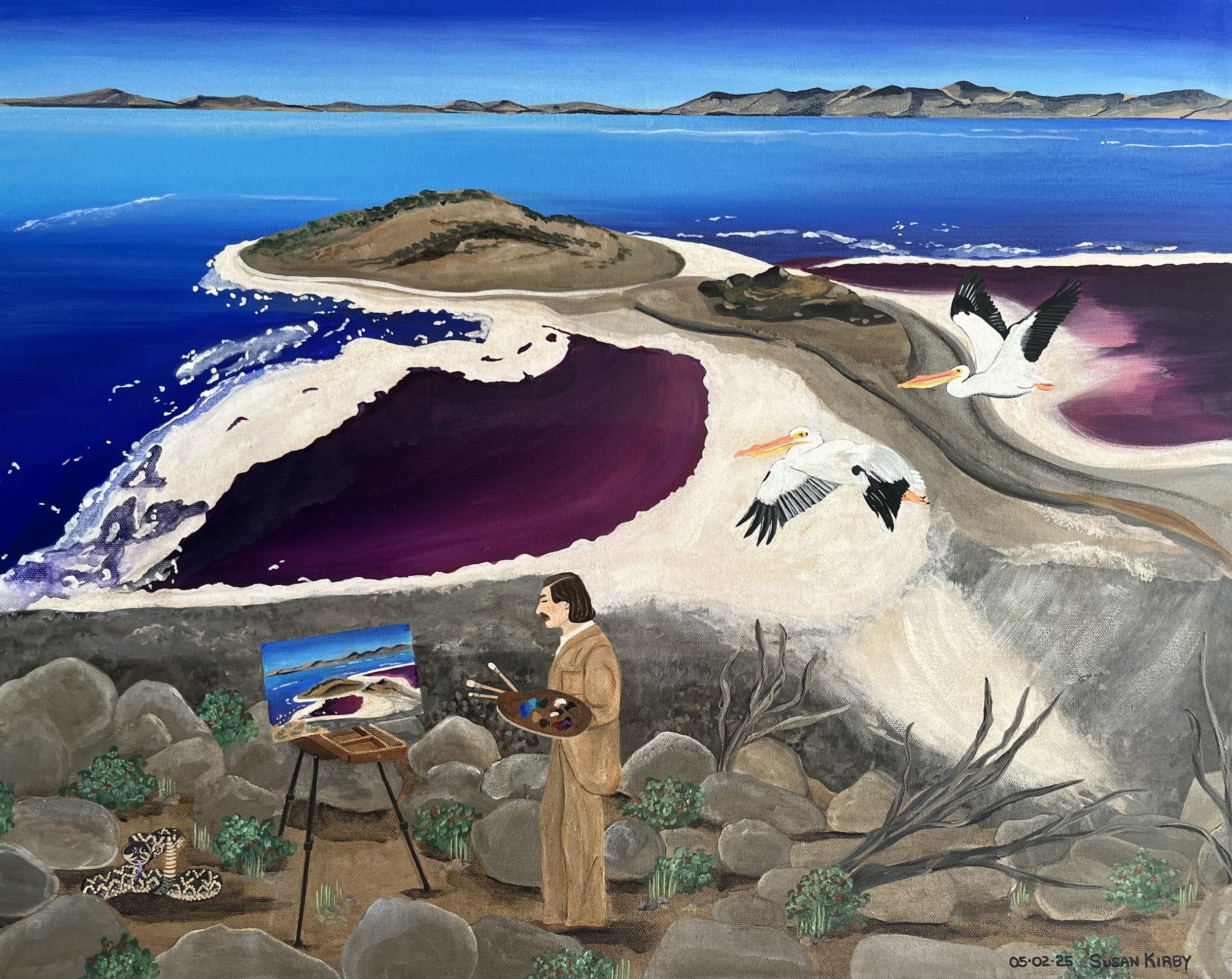 Susan Kirby	| Alfred Lambourne on Gunnison Island, 2025 | acrylic on canvas | 24 x 30 in. | $2,500	