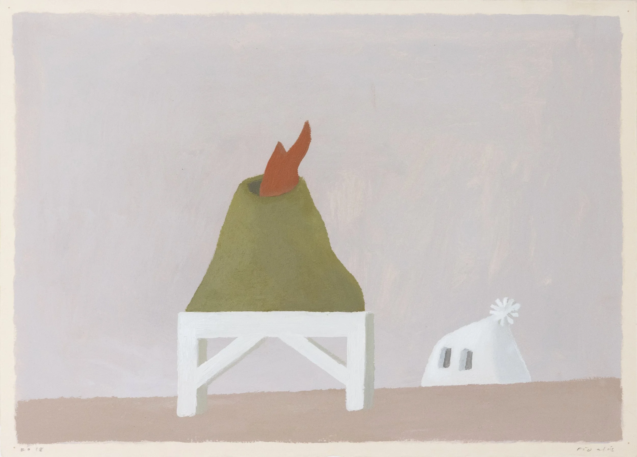 Fidalis Buehler | Volcano Prop and a Ghost, 2018 | oil on paper | 9.5 x 13.5 in. | $1,000