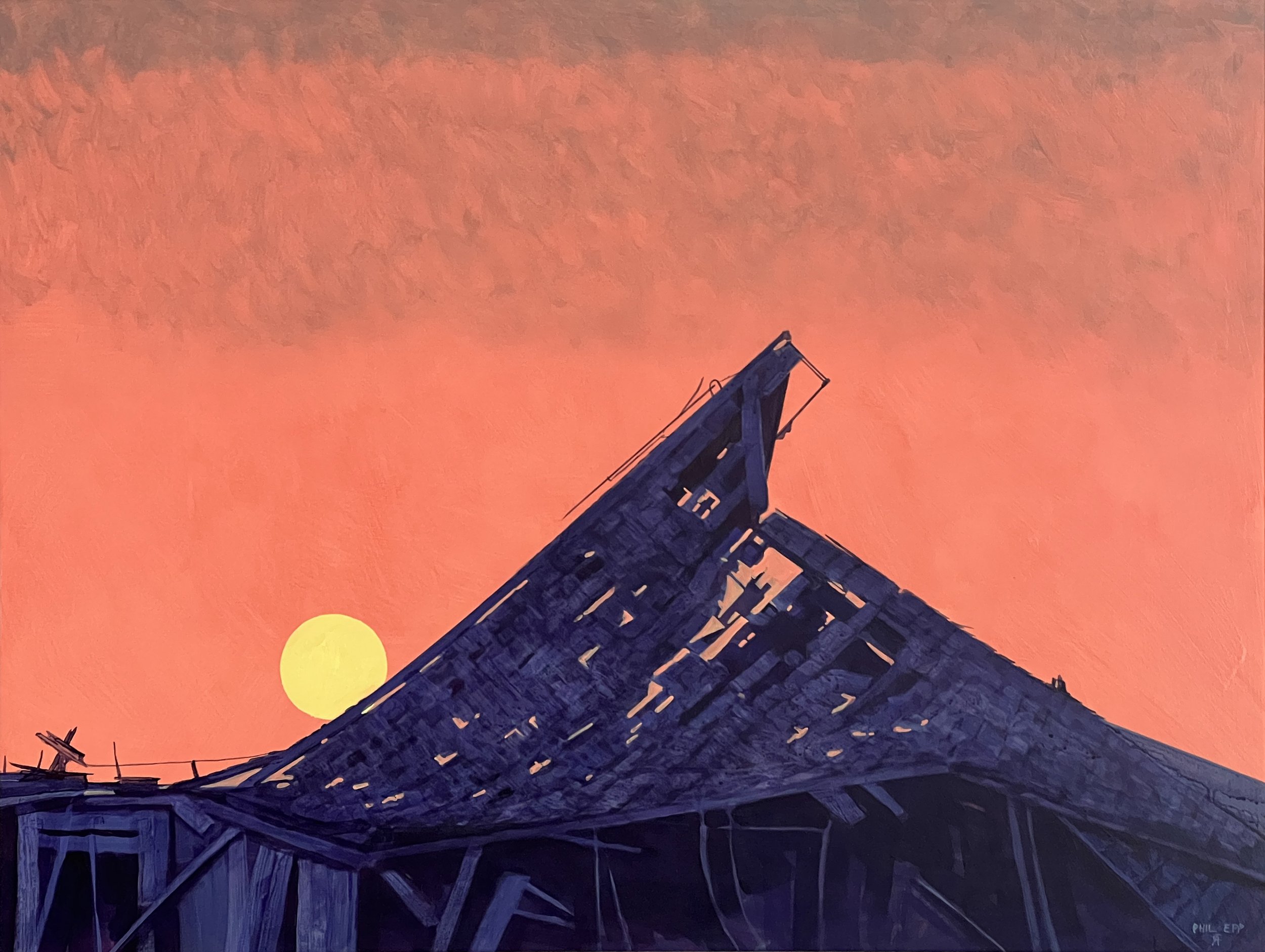 Phil Epp | Collapsed Barn, 2022 | acrylic on board | 30 x 40 in. | $8,500