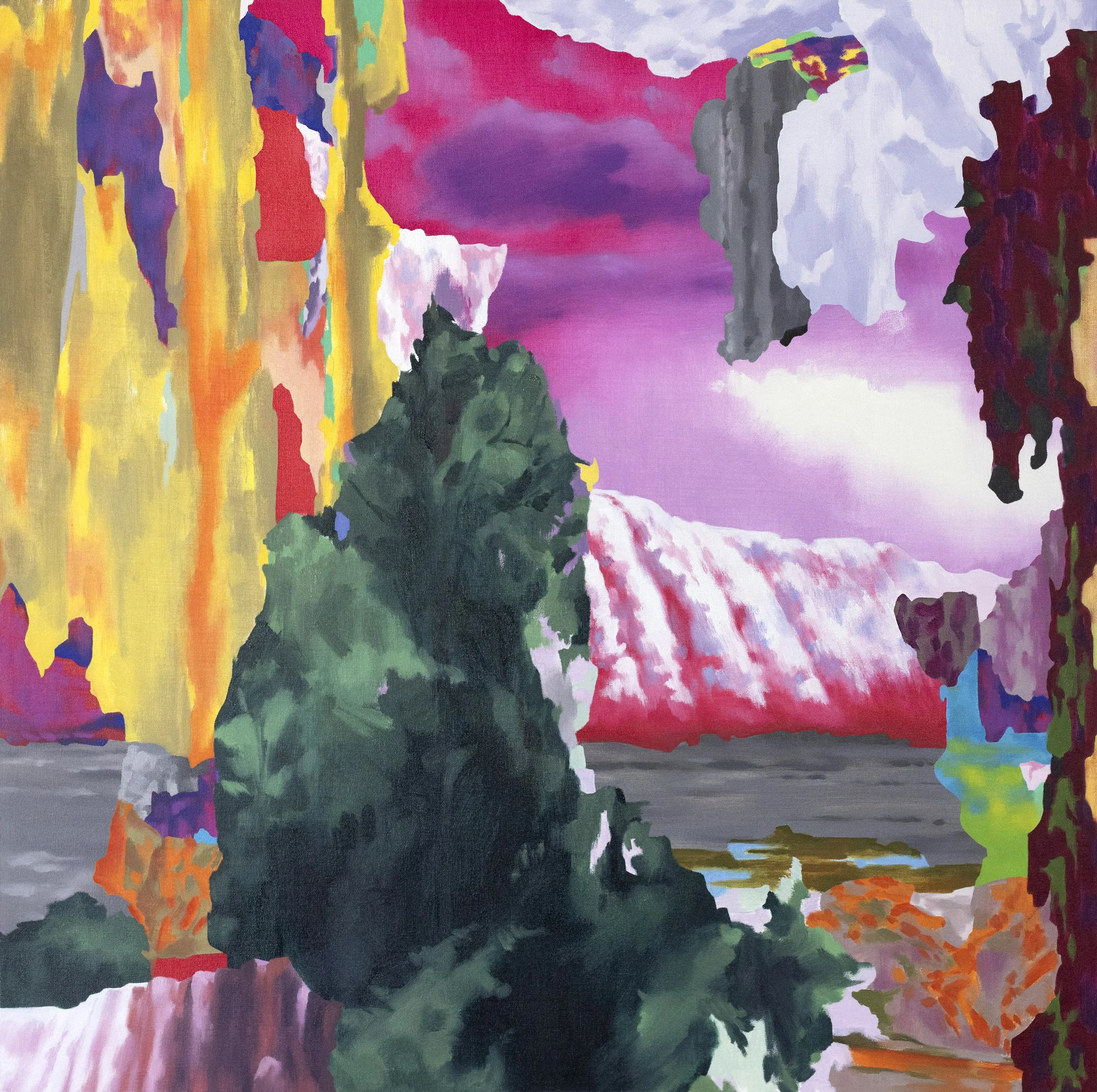 Jerrin Wagstaff, 'American Landscape: Red Sky,' 2024, oil on canvas, 30 x 30 in., $3,600