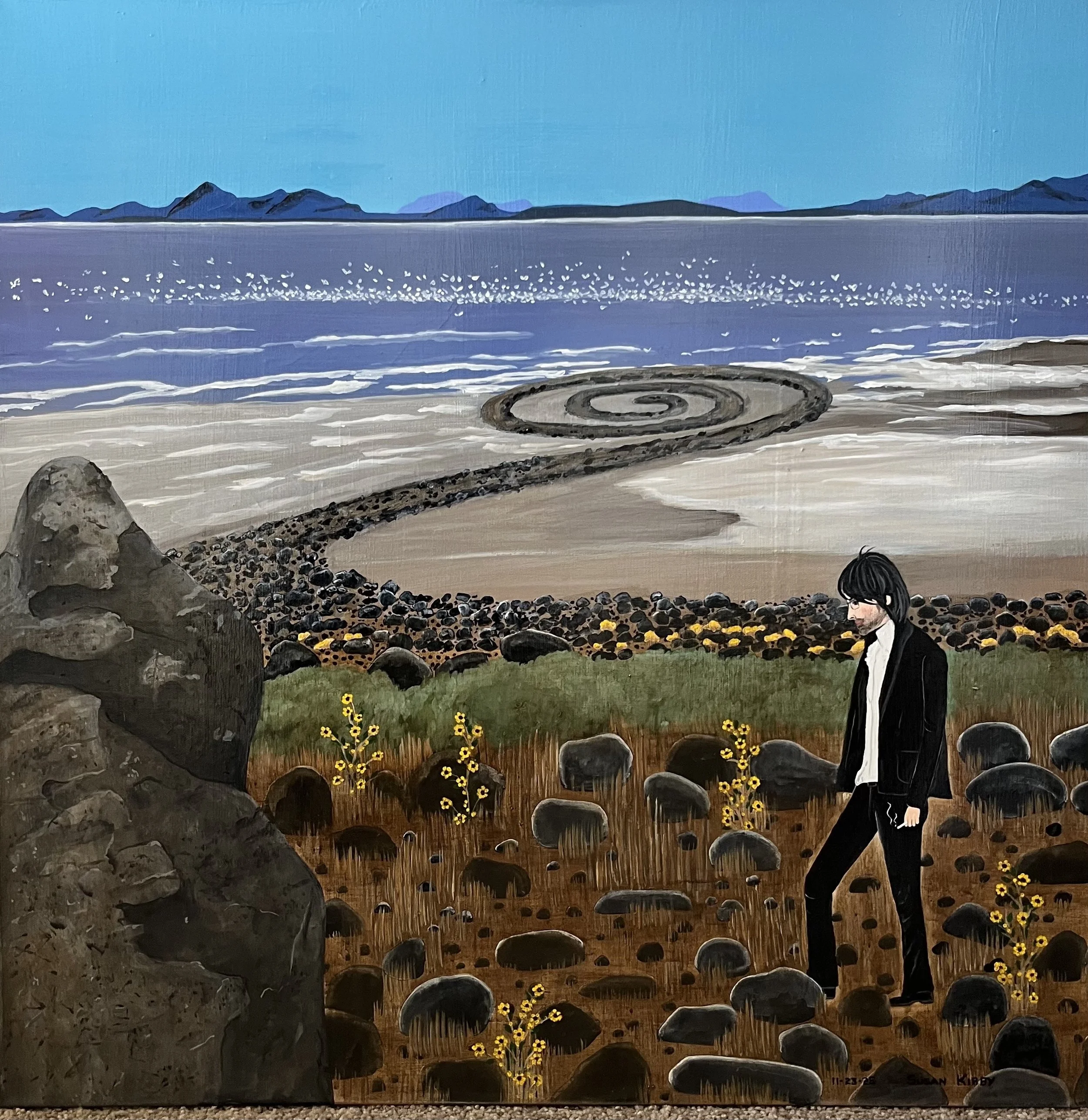 Susan Kirby	| Robert Smithson at Spiral Jetty, 2025 | acrylic on canvas	| 30 x 30 in. | $3,500	