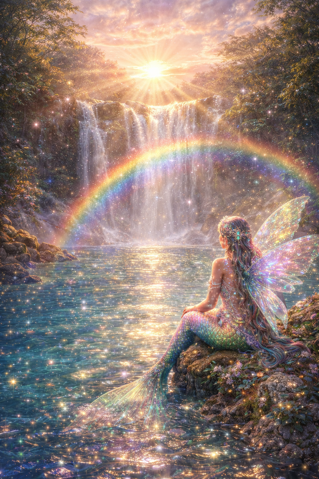 Mermaid fairy by the shimmering waterfall.png