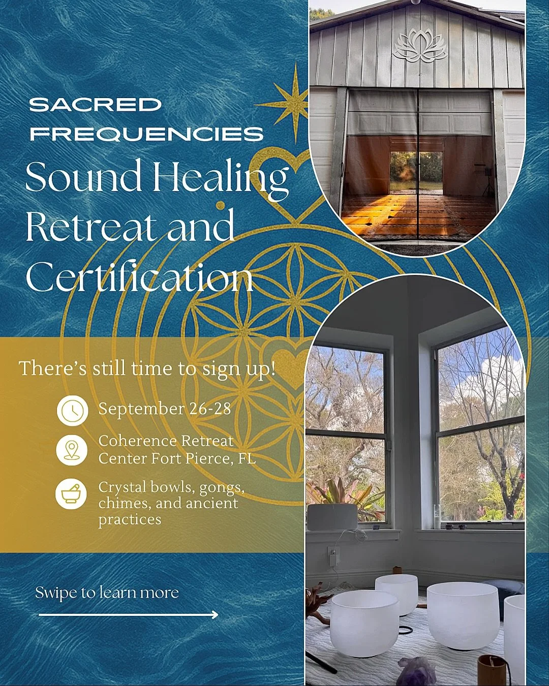 🎶✨ Are you feeling the call to work with sound? Do you crave a transformational getaway to turn within, recharge your spirit, and connect with like-minded souls while learning the art of sacred sound? 🌿💫

Our Sacred Frequencies Sound Healing Retre