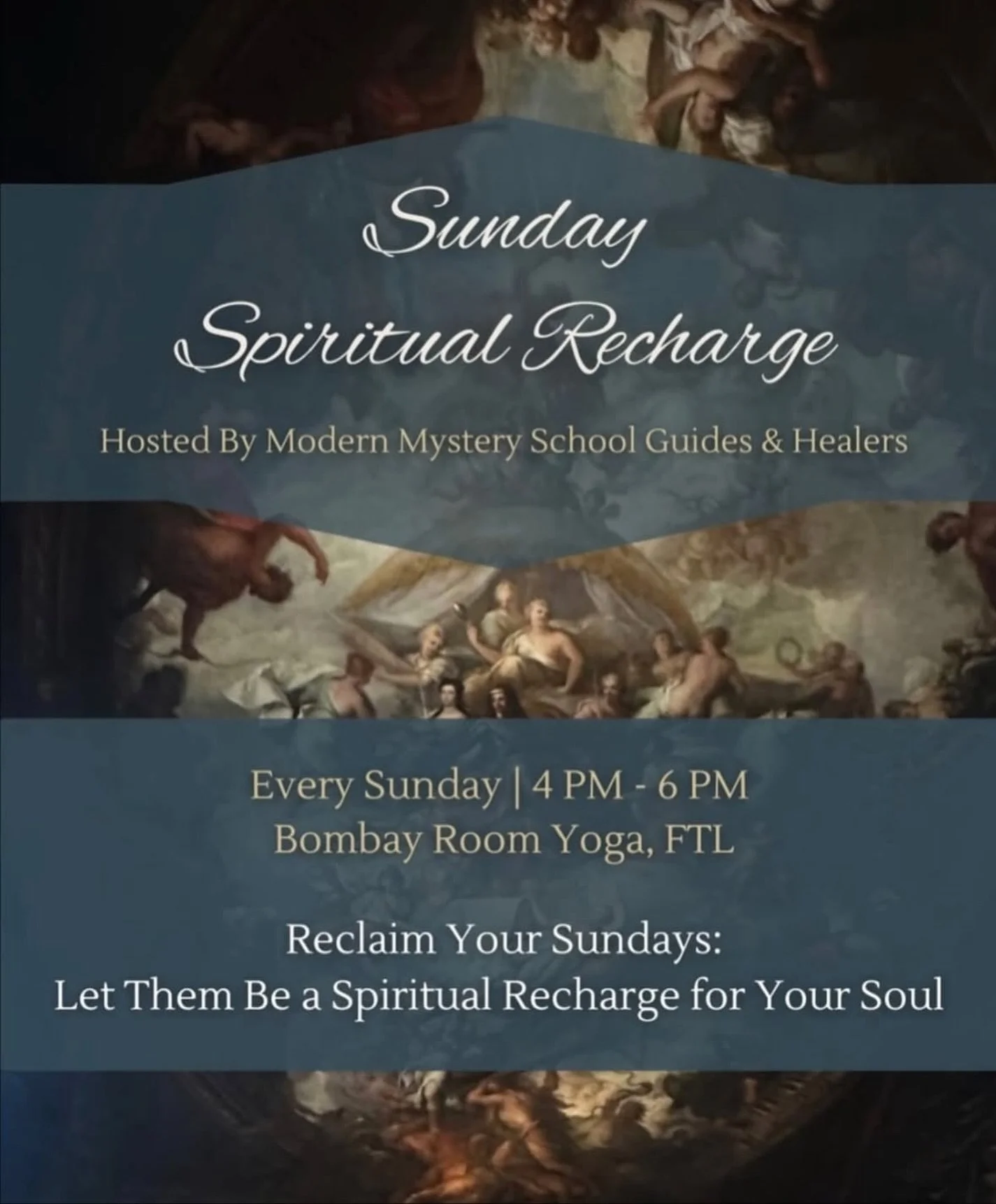 Reclaim Your Sundays: A Spiritual Recharge for the Soul
Join us for a transformative afternoon of self-discovery and connection!

Every Sunday, from 4:00 to 6:00 PM, we invite you to a unique opportunity to nurture your mind, spirit, and soul.

Here&