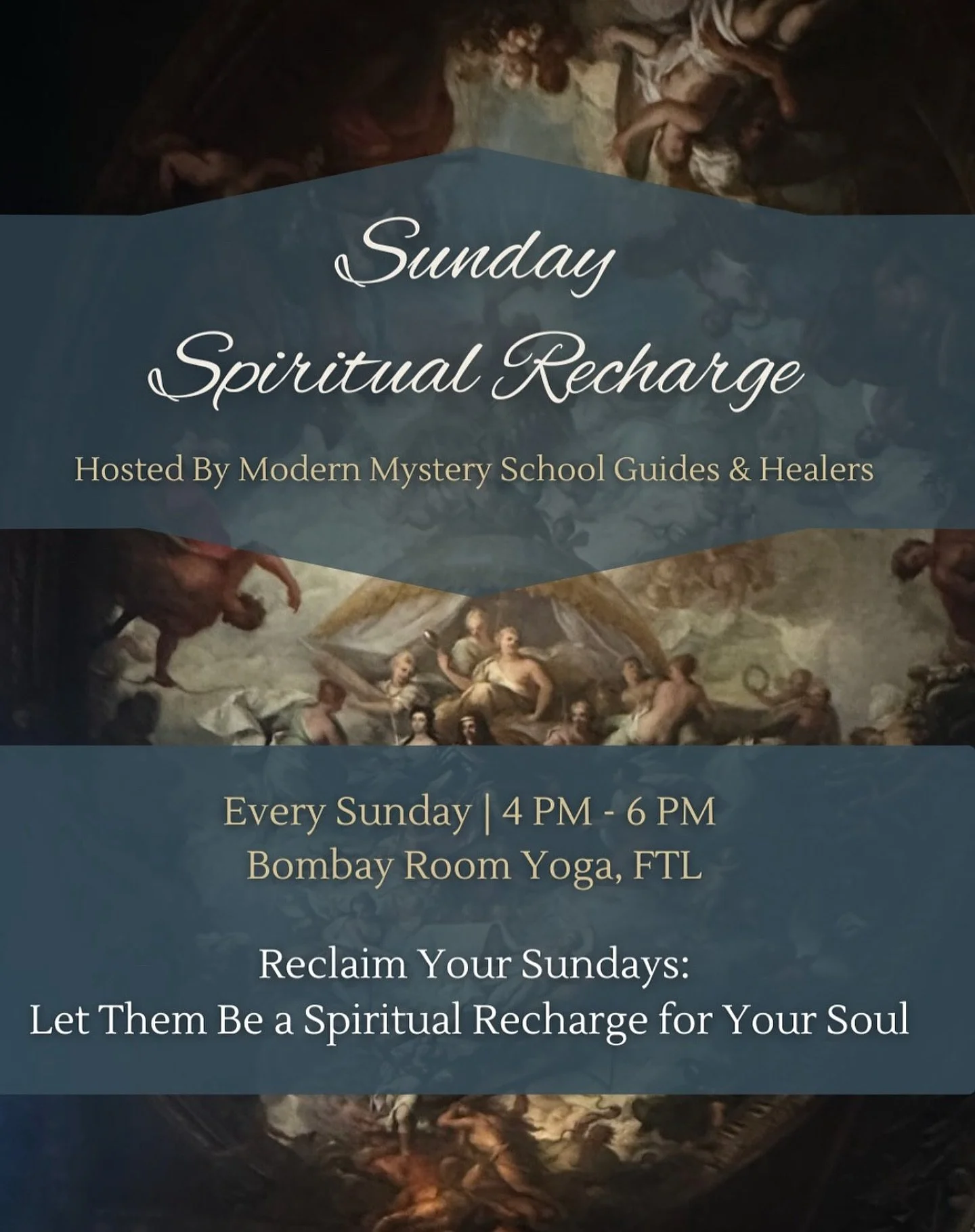 Reclaim Your Sundays: A Spiritual Recharge for the Soul
Join us for a transformative afternoon of self-discovery and connection!

Every Sunday, from 4:00 to 6:00 PM, we invite you to a unique opportunity to nurture your mind, spirit, and soul.

Here&