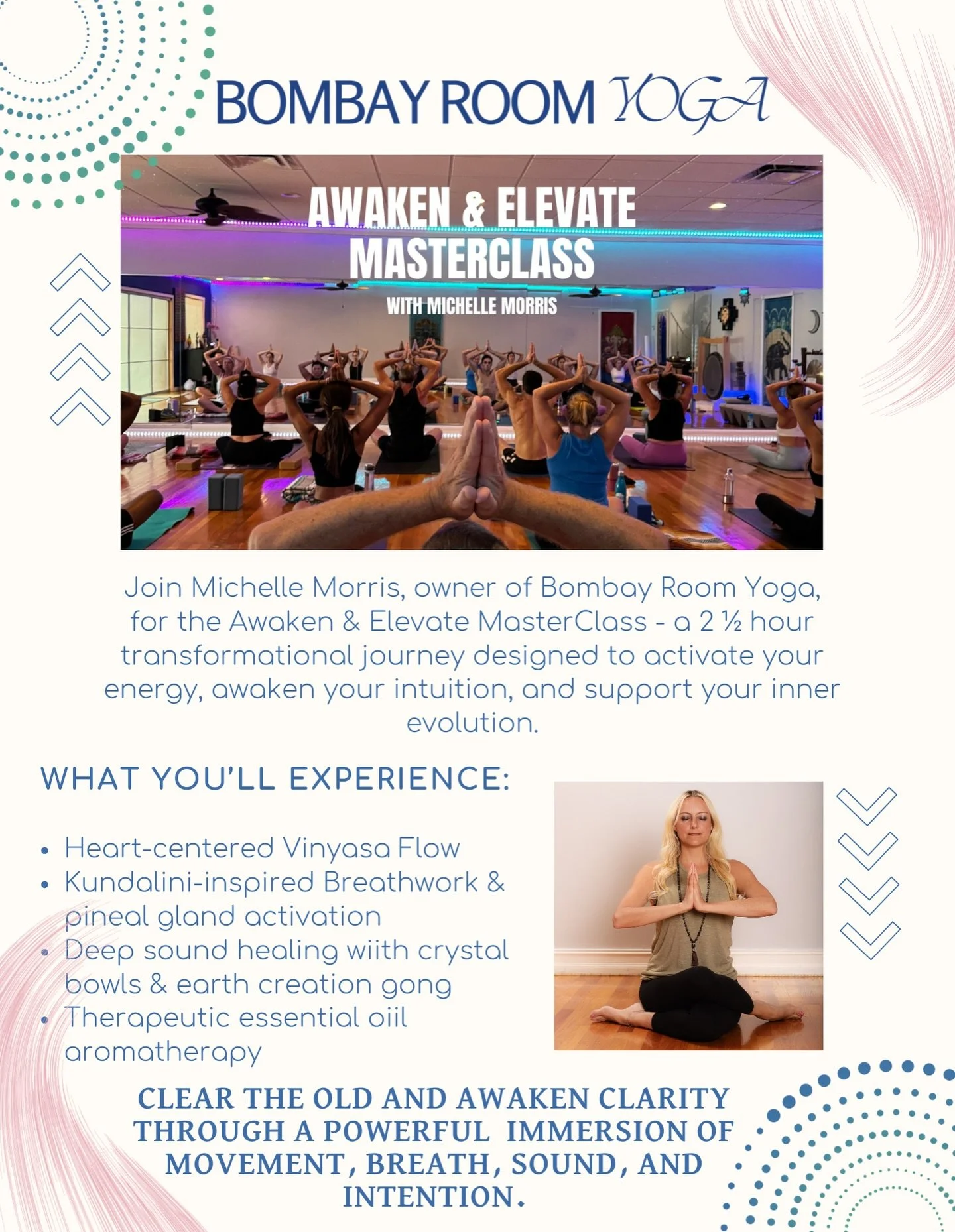 Tomorrow: Awaken and Elevate Master Class: A Journey Through Flow, Breath, and Sound Healing 🔮

Clear the old and awaken clarity through a powerful January immersion of movement, breath, sound, and intention.

Why This Is a 2.5-Hour Experience
First