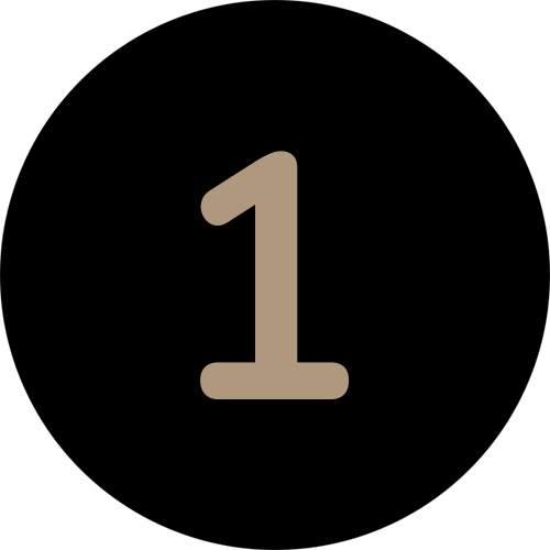 Number one on a black background with beige outline.