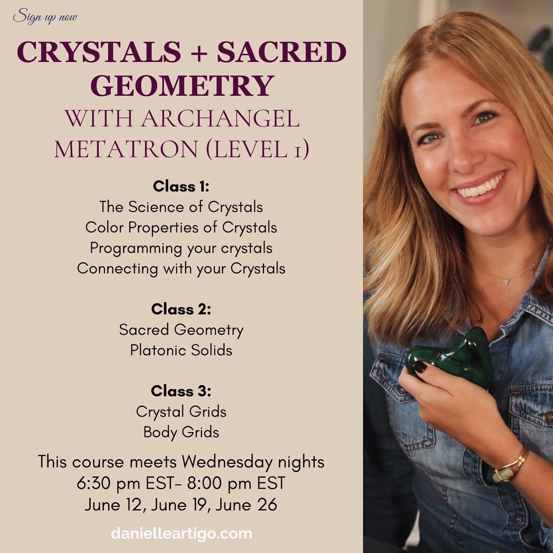 🔮✨ Join me in a three-part, live Zoom workshop where we will delve into the ancient wisdom of crystals and sacred geometry.

Discover how to cleanse, charge, and program crystals, while forming a deep connection with these magnificent earth treasure