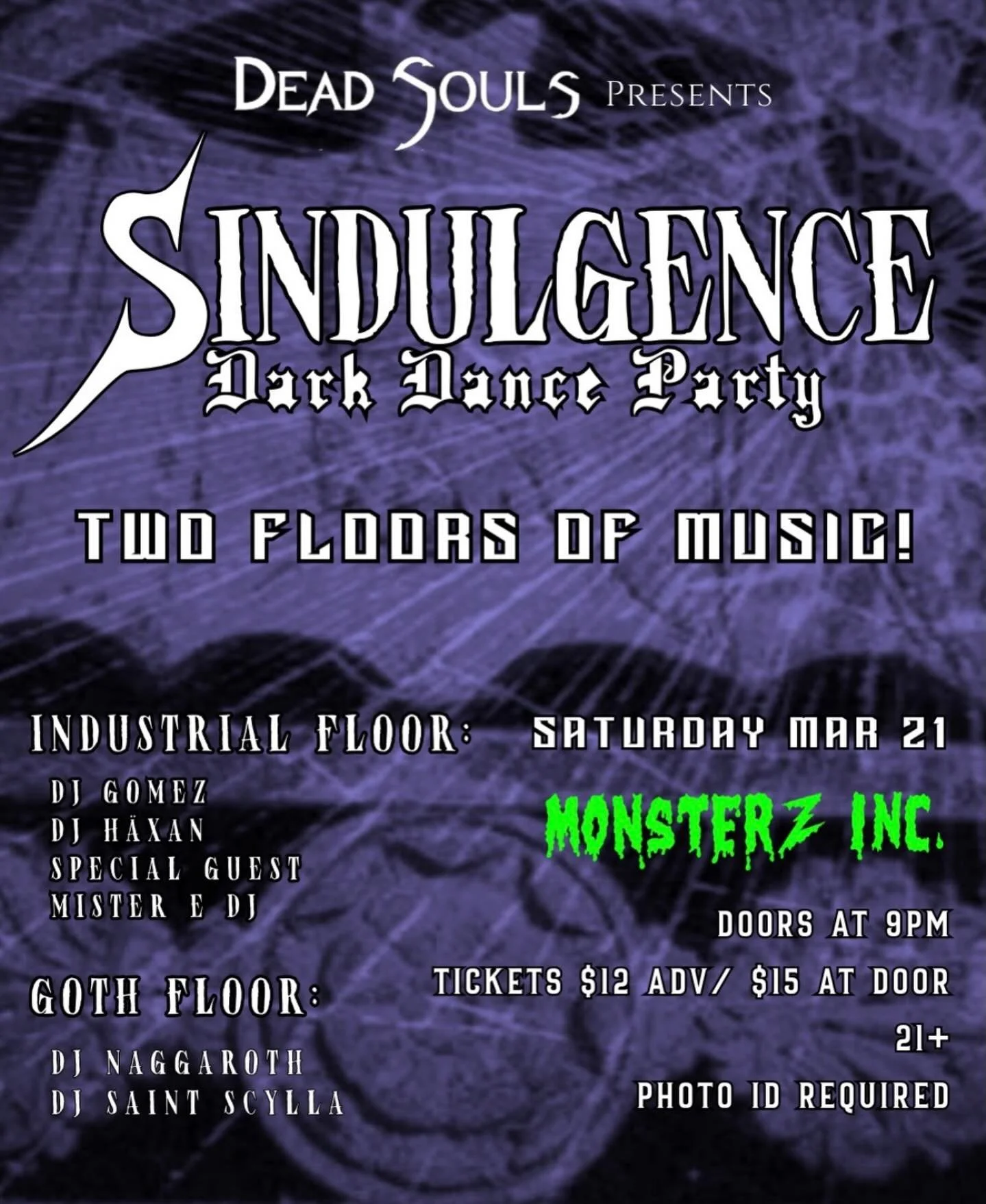 dead_souls_gothic_lounge March 21, Monsterz Inc in Indianapolis opens its doors for a two-floor descent into the music, movement, and atmosphere that define the night.
From 9pm to 3am, choose your indulgence.
On the Industrial Floor, DJ Gomez and DJ 