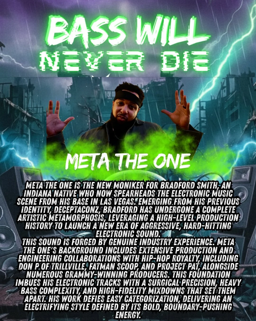 BASS WILL NEVER DIE 🔋
Post-apocalyptic vibes all night long!
Get ready for heavy drops, glitchy visuals, and big energy as we celebrate the EP release of Meta the One straight from Las Vegas. Pull up for a night of nonstop bass music and high-voltag