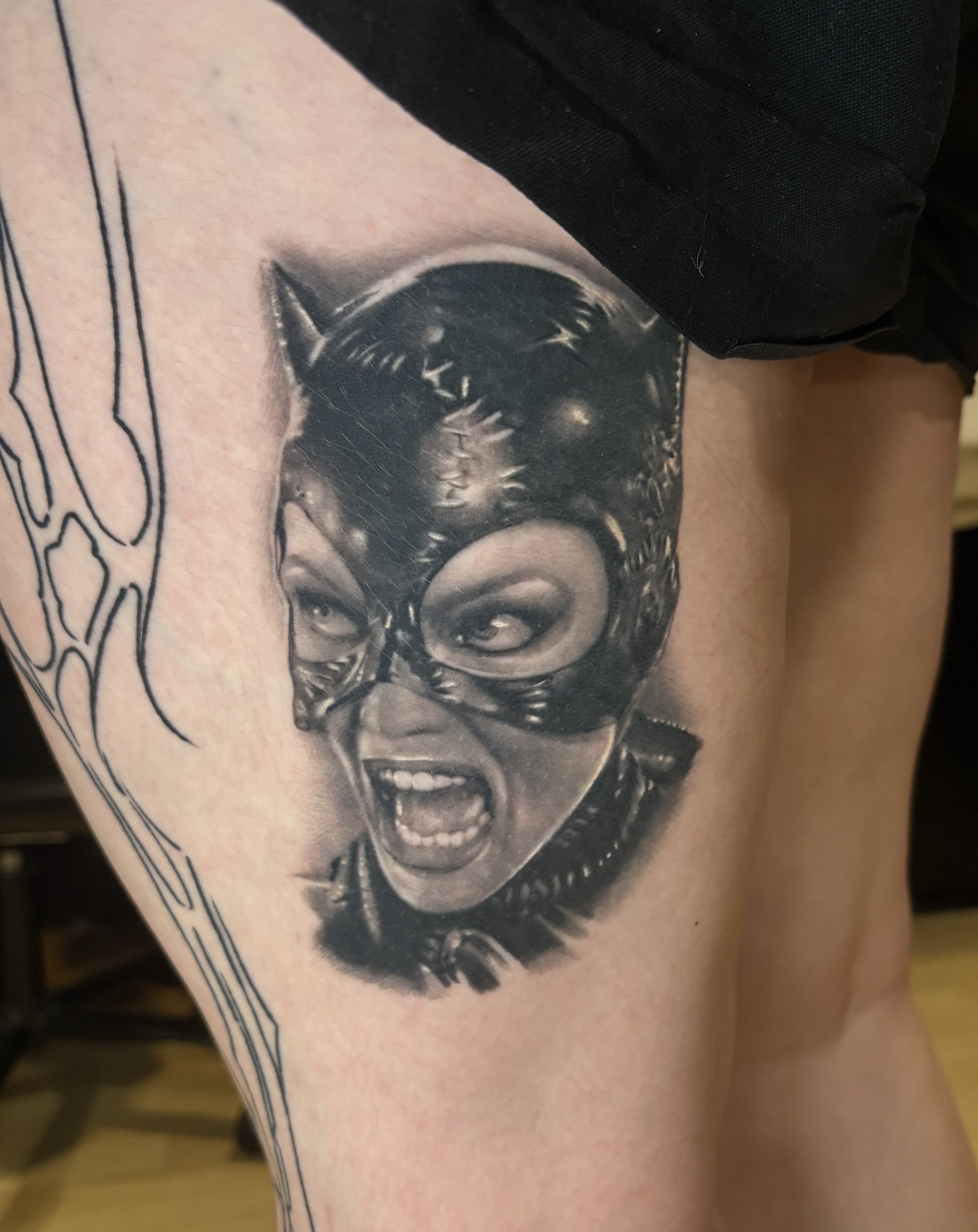 Healed black and grey realism Catwoman portrait by Jeff Beck