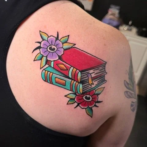 Traditional Book Tattoo by Tyler Patchell