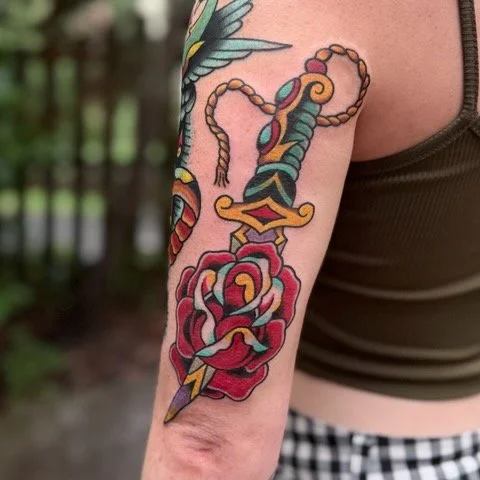 Traditional Dagger & Roses by Tyler Patchell