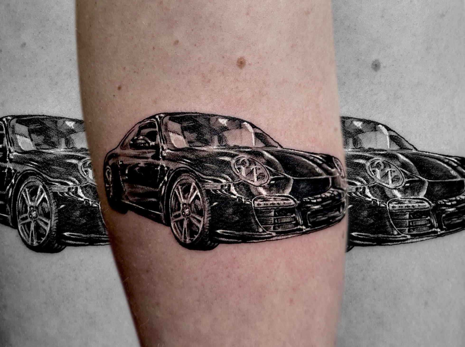 Black and grey realism Porsche by Jeff Beck
