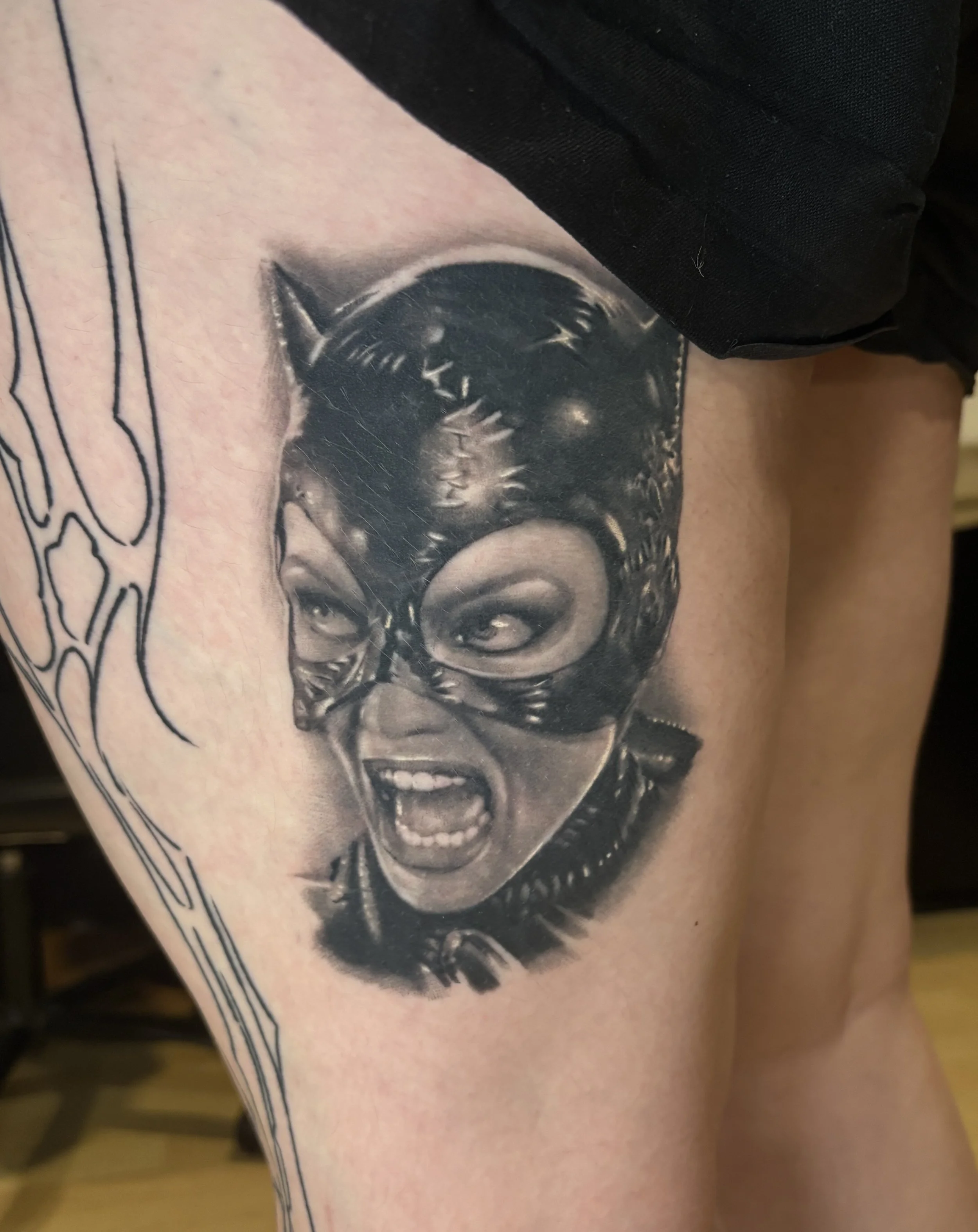 Healed Catwoman Black and Grey Realism Portrait by Jeff Beck