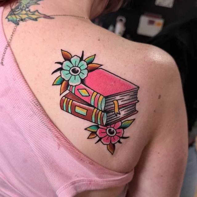 Traditional Book Tattoo by Tyler Patchell