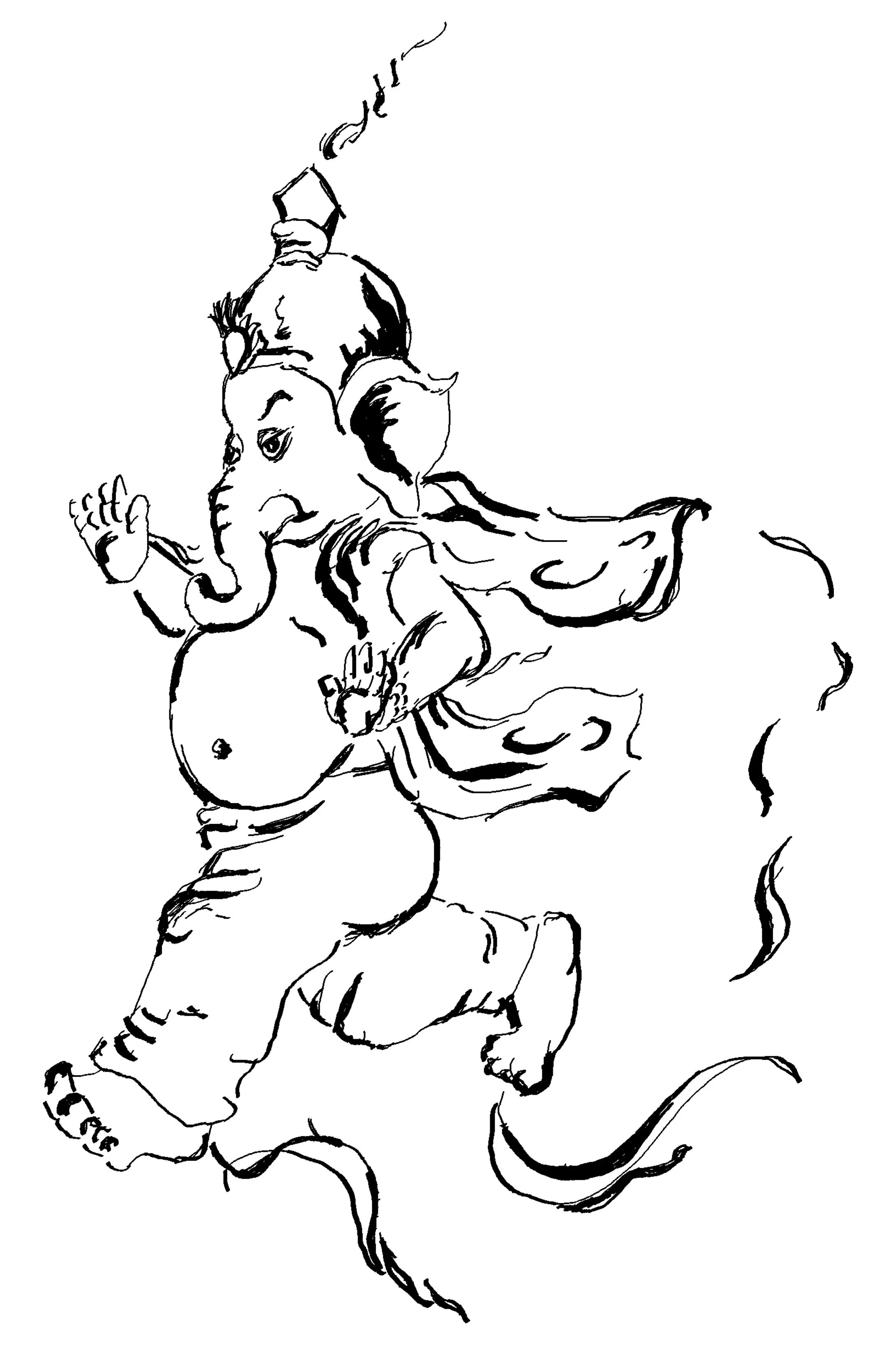 Ink drawing of Gaṇeśa from the Siṃhī series