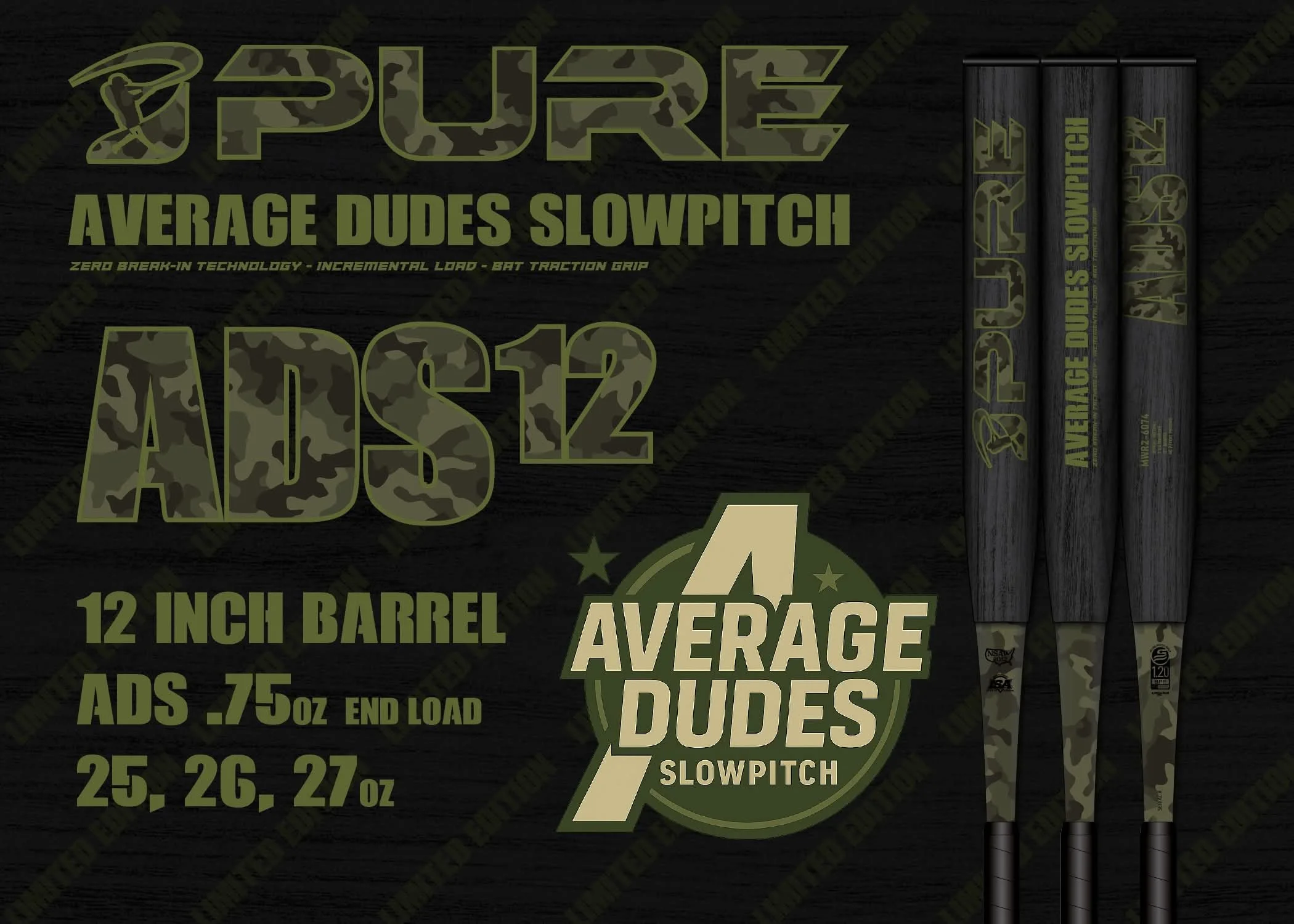 2025 12″ Average Dudes Slowpitch USSSA ADS12 .75oz Endload Softball Bat